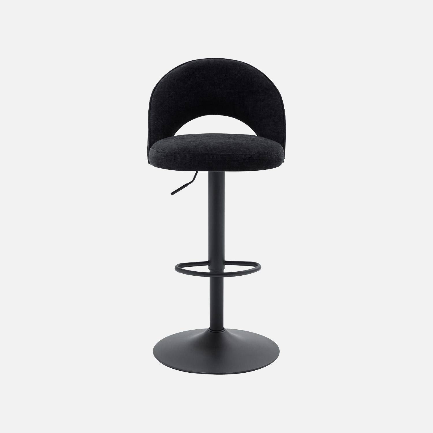 Lot de deux tabourets de bar ajustables métal et tissu noir, pied noir - L 49 x P 49 x H 88,5-110cm - Abby Photo3