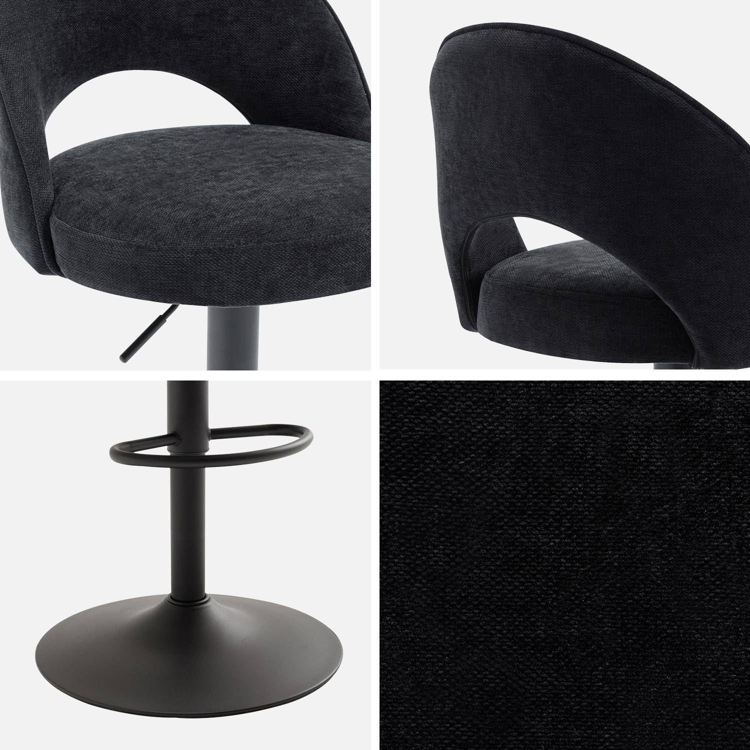 Lot de deux tabourets de bar ajustables métal et tissu noir, pied noir - L 49 x P 49 x H 88,5-110cm - Abby Photo4