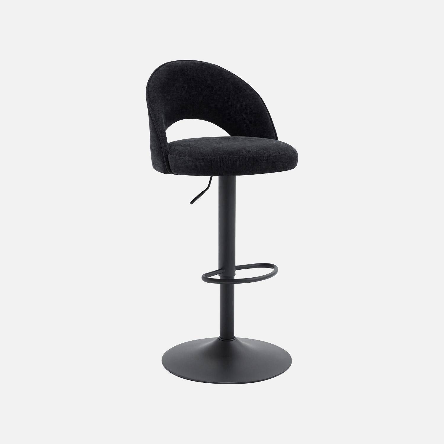 Lot de deux tabourets de bar ajustables métal et tissu noir, pied noir - L 49 x P 49 x H 88,5-110cm - Abby,sweeek,Photo2