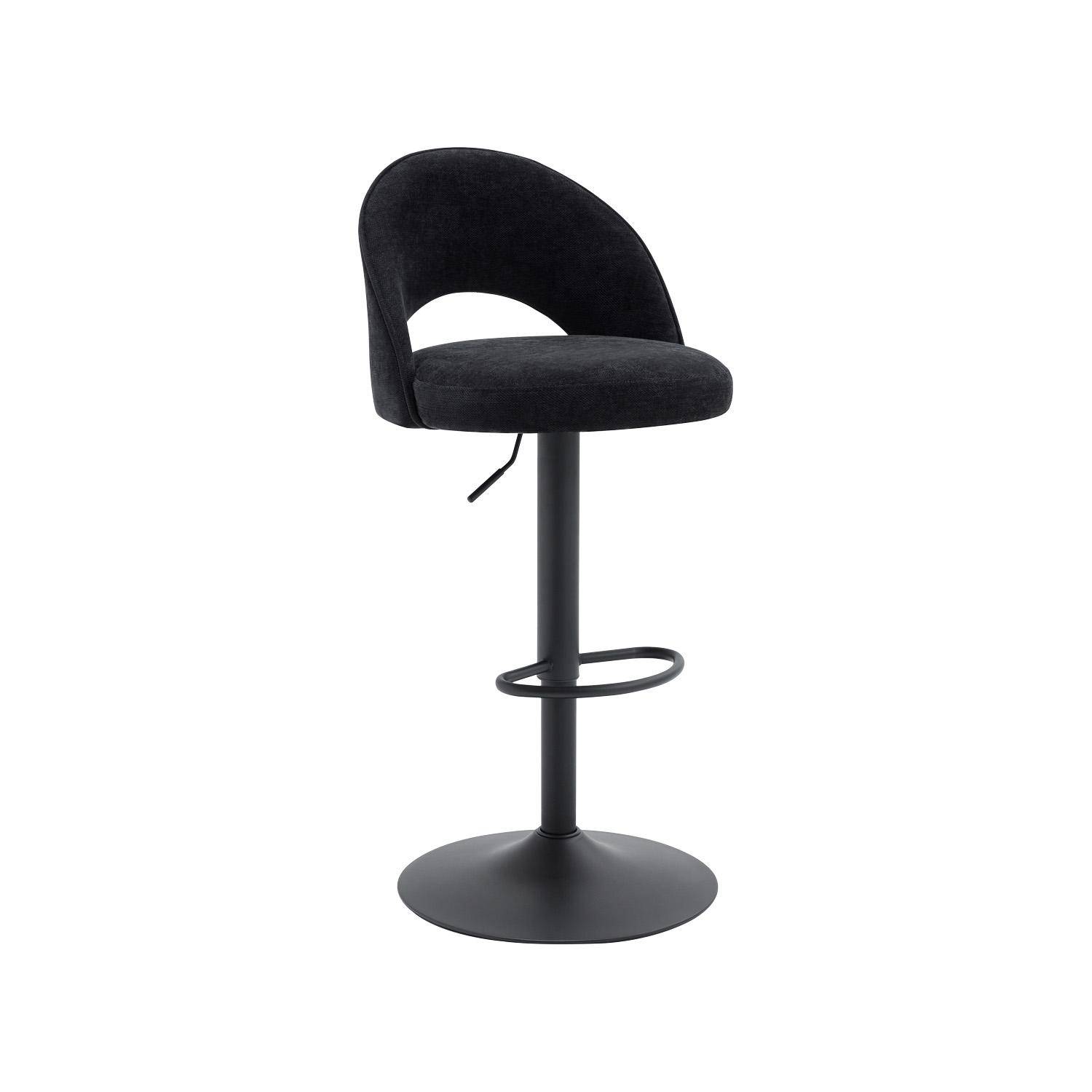 Lot de deux tabourets de bar ajustables métal et tissu noir, pied noir - L 49 x P 49 x H 88,5-110cm - Abby Photo2