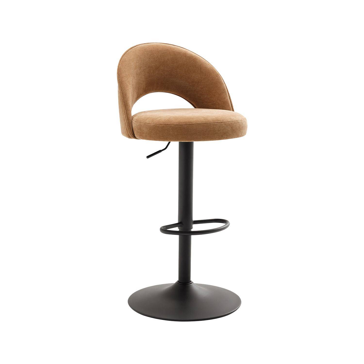 Lot de deux tabourets de bar ajustables métal et tissu camel, pied noir - L 49 x P 49 x H 88,5-110cm - Abby Photo2