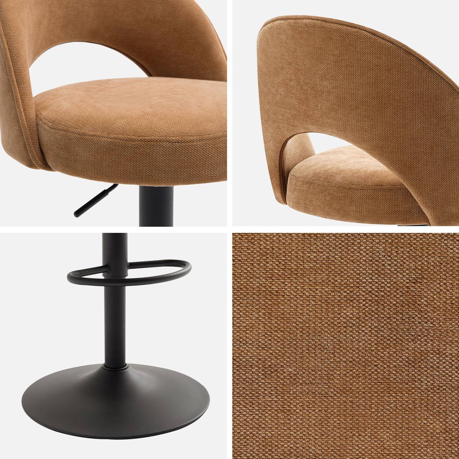 Lot de deux tabourets de bar ajustables métal et tissu camel, pied noir - L 49 x P 49 x H 88,5-110cm - Abby Photo4