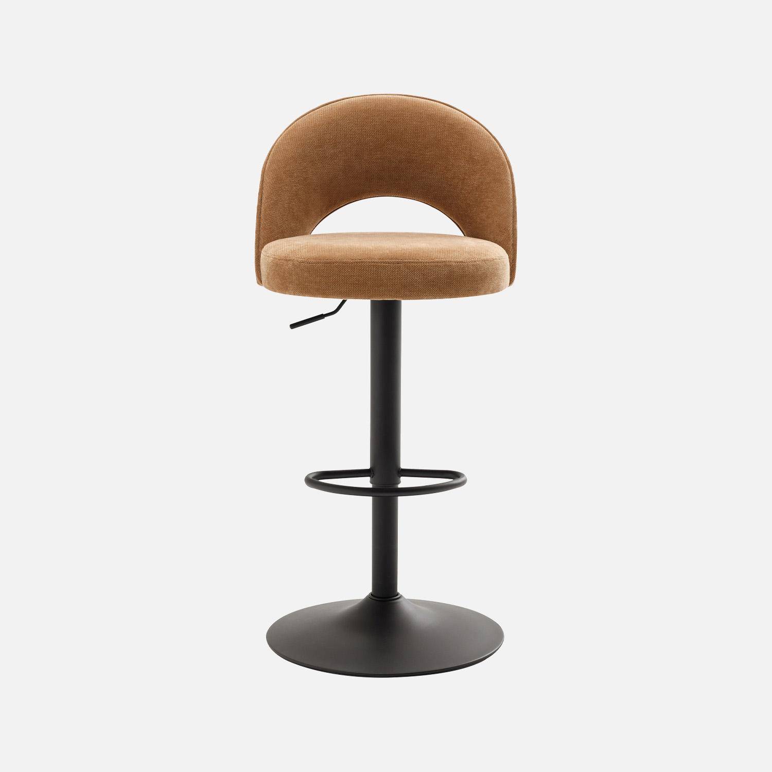 Lot de deux tabourets de bar ajustables métal et tissu camel, pied noir - L 49 x P 49 x H 88,5-110cm - Abby,sweeek,Photo3