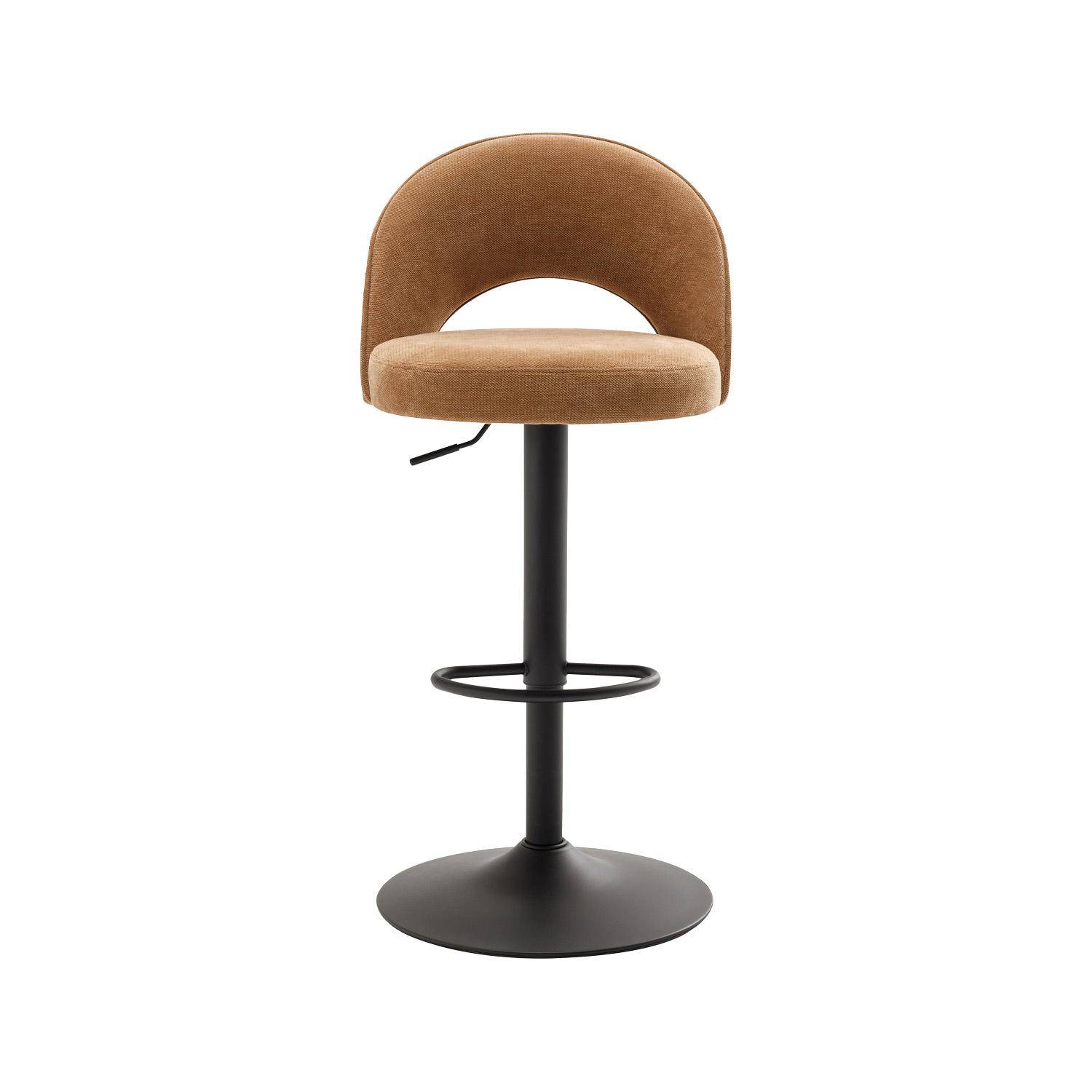 Lot de deux tabourets de bar ajustables métal et tissu camel, pied noir - L 49 x P 49 x H 88,5-110cm - Abby Photo3