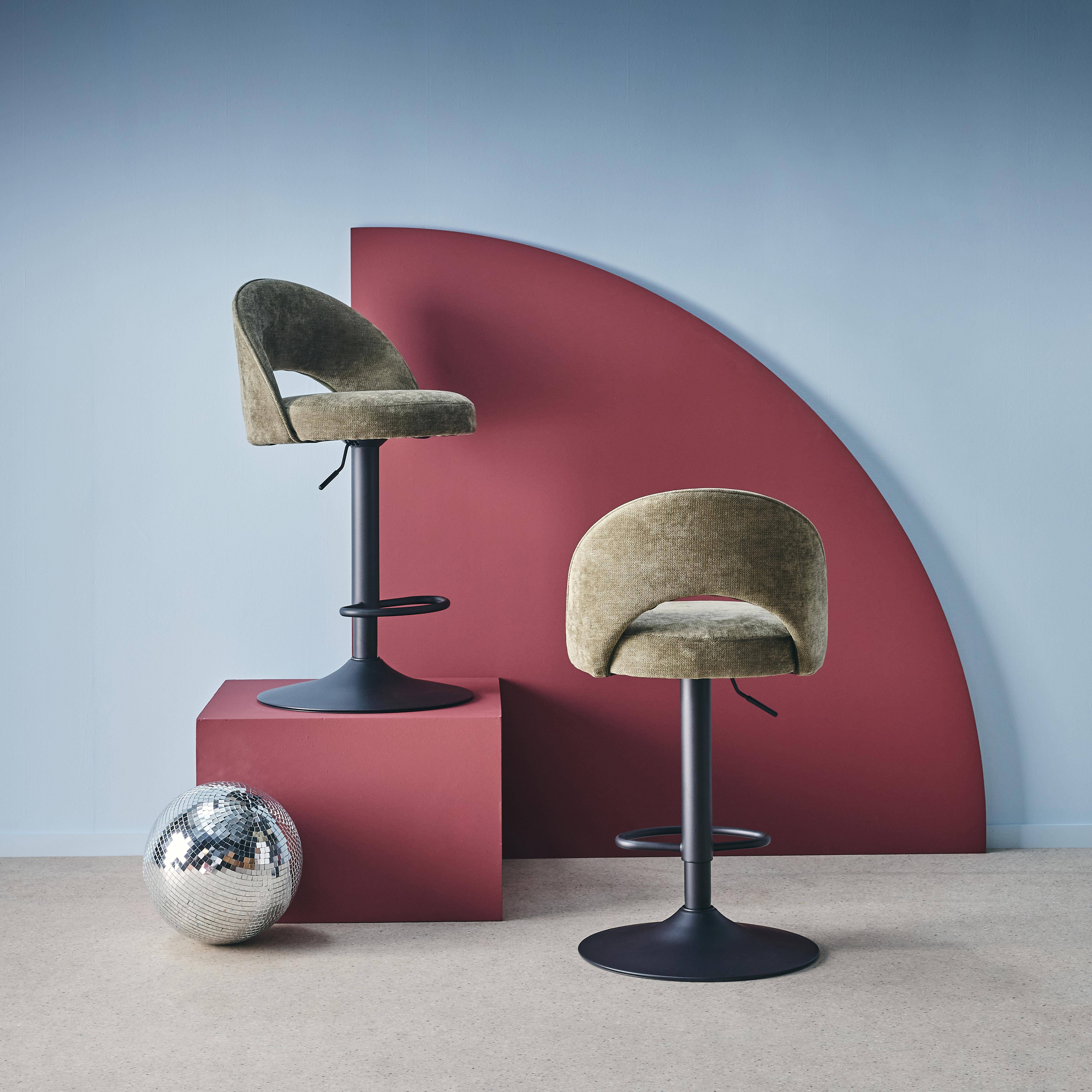 Verstelbare metalen en stoffen barstoel met zwarte basis (set van 2) kaki L 49 x B 49 x H 88.5-110cm - Abby,sweeek,Photo3