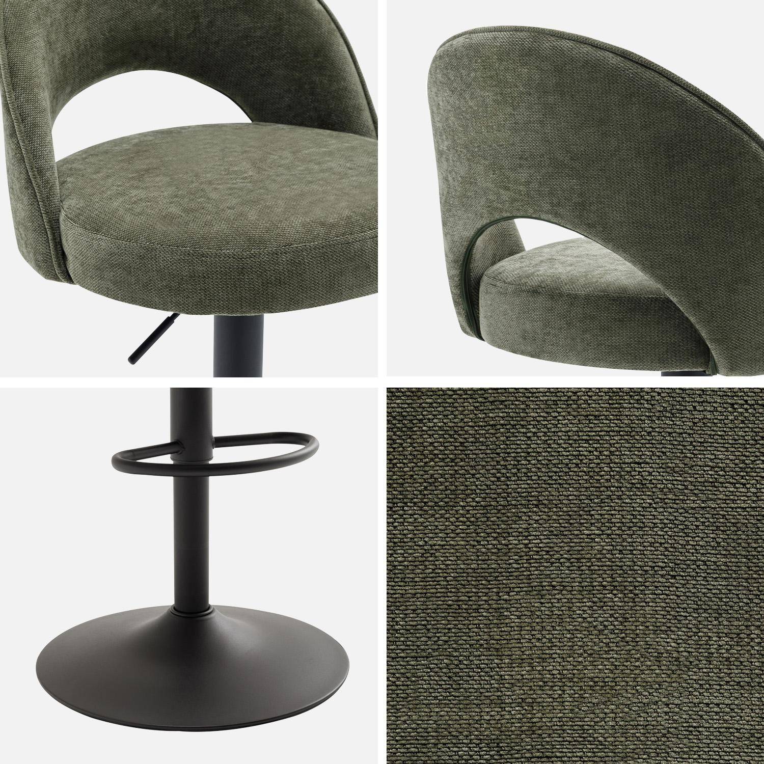 Lot de deux tabourets de bar ajustables métal et tissu kaki, pied noir - L 49 x P 49 x H 88,5-110cm - Abby Photo4