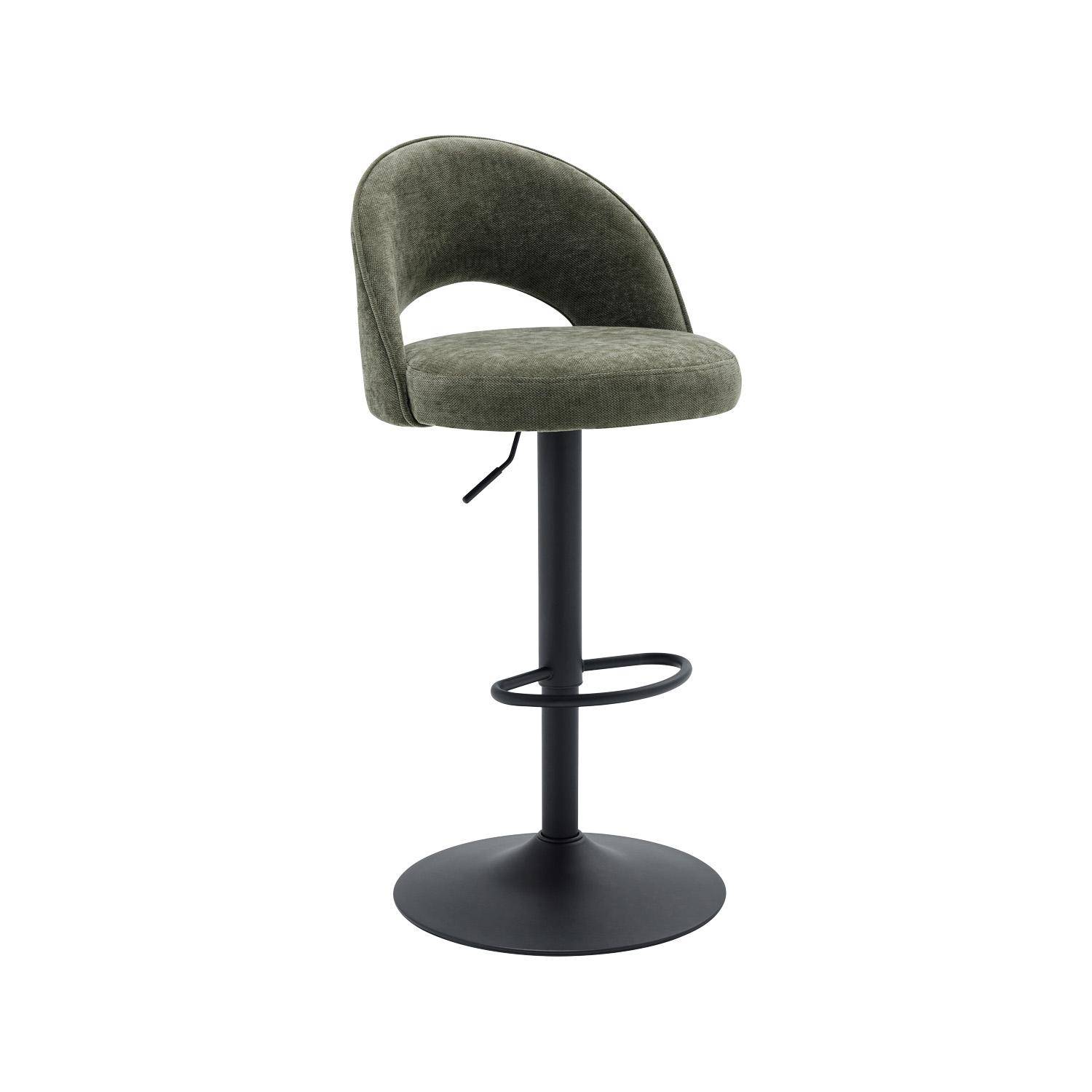 Lot de deux tabourets de bar ajustables métal et tissu kaki, pied noir - L 49 x P 49 x H 88,5-110cm - Abby Photo2