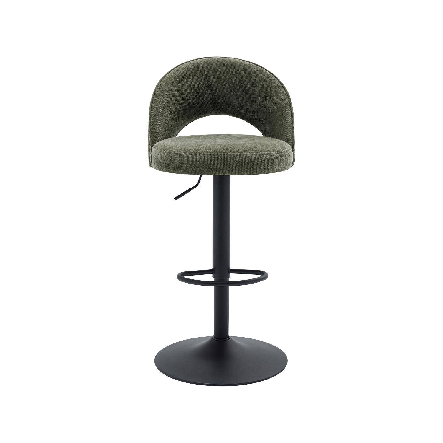 Lot de deux tabourets de bar ajustables métal et tissu kaki, pied noir - L 49 x P 49 x H 88,5-110cm - Abby Photo3