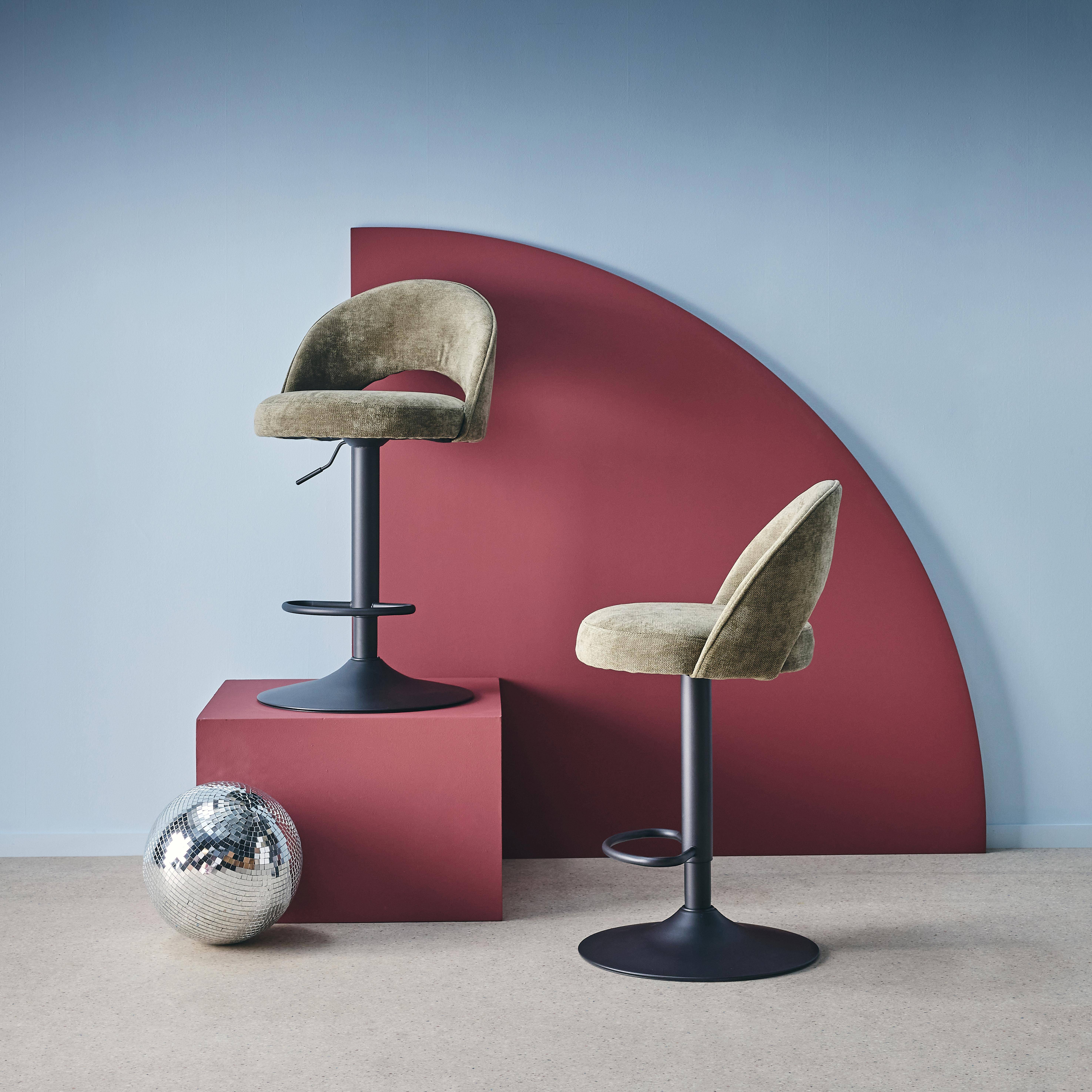 Verstelbare metalen en stoffen barstoel met zwarte basis (set van 2) kaki L 49 x B 49 x H 88.5-110cm - Abby,sweeek,Photo1