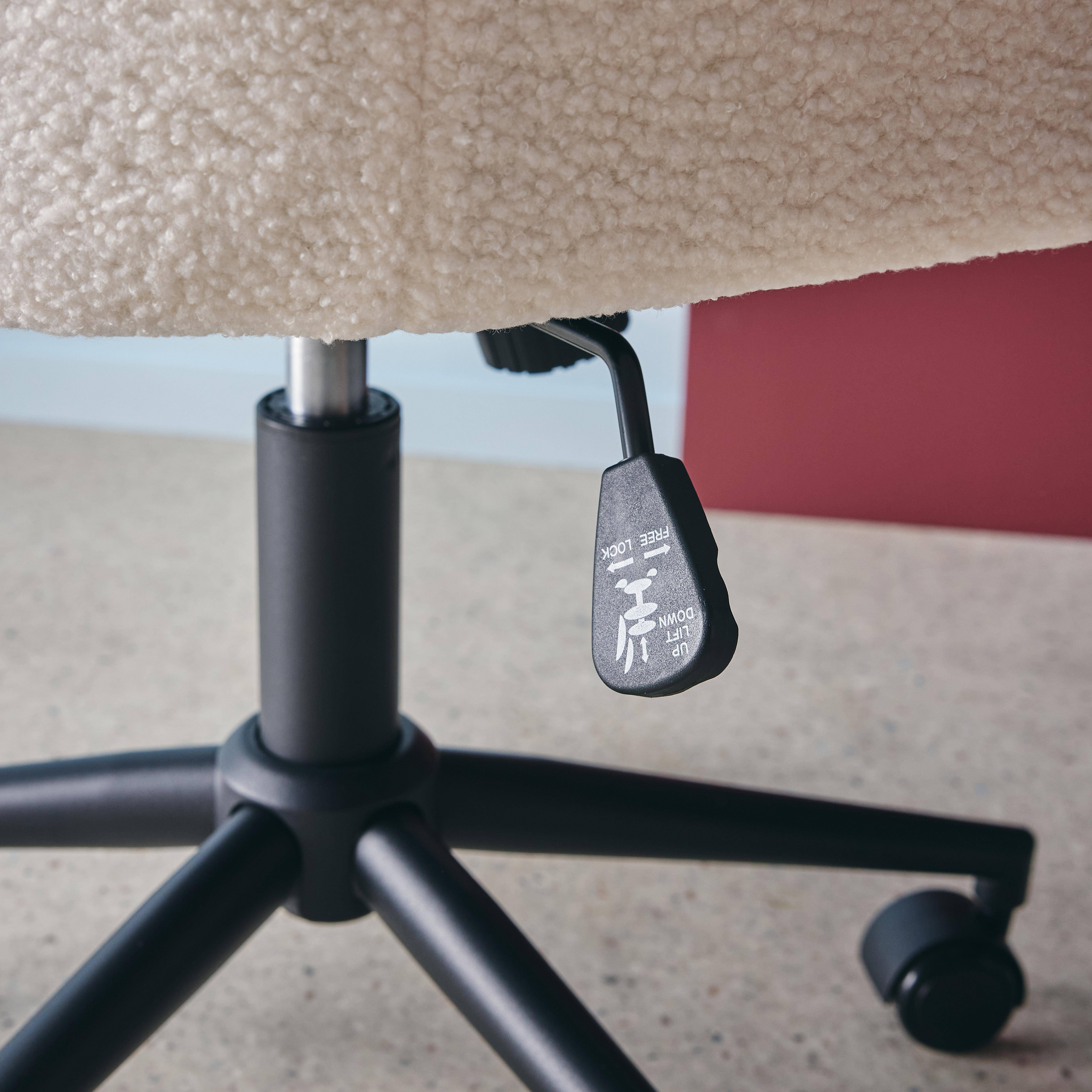 Silla de oficina con ruedas ajustable de metal y borreguito, Stan, Blanco, 57x57x94.5 cm,sweeek,Photo4