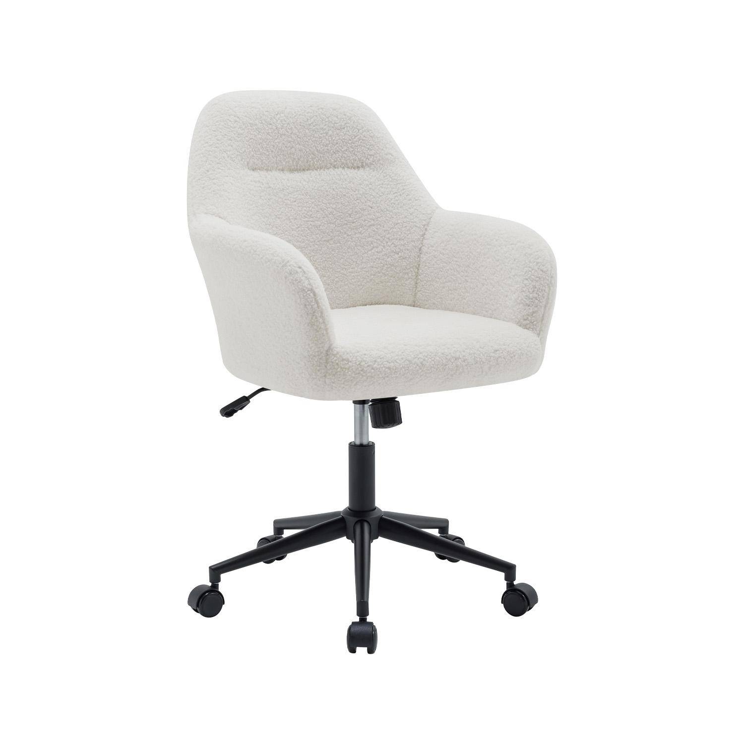 Chaise de bureau à roulettes ajustable métal et bouclette blanche - L 57 x P 57 x H 85/94,5cm - Stan,sweeek,Photo1