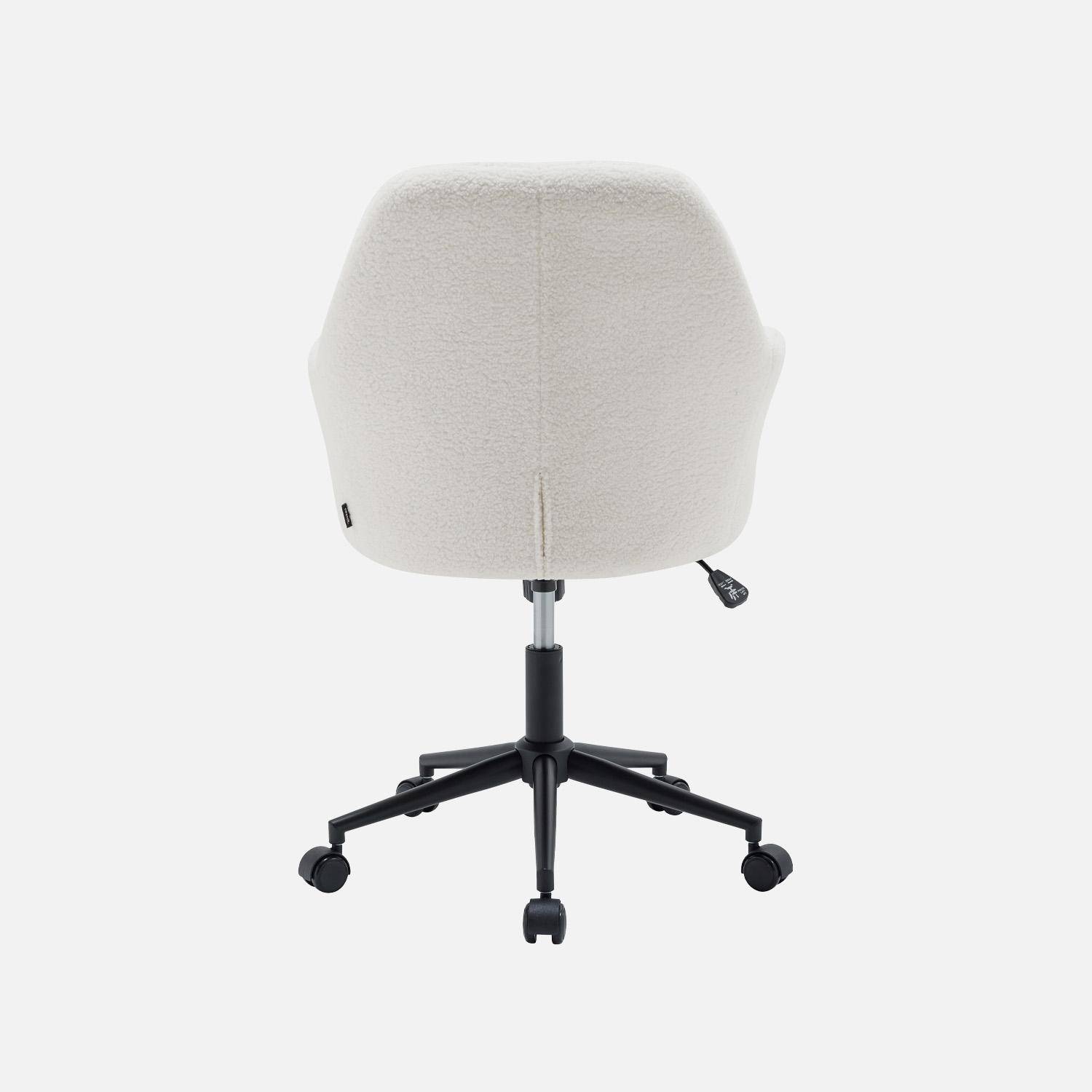 Silla de oficina con ruedas ajustable de metal y borreguito, Stan, Blanco, 57x57x94.5 cm Photo3