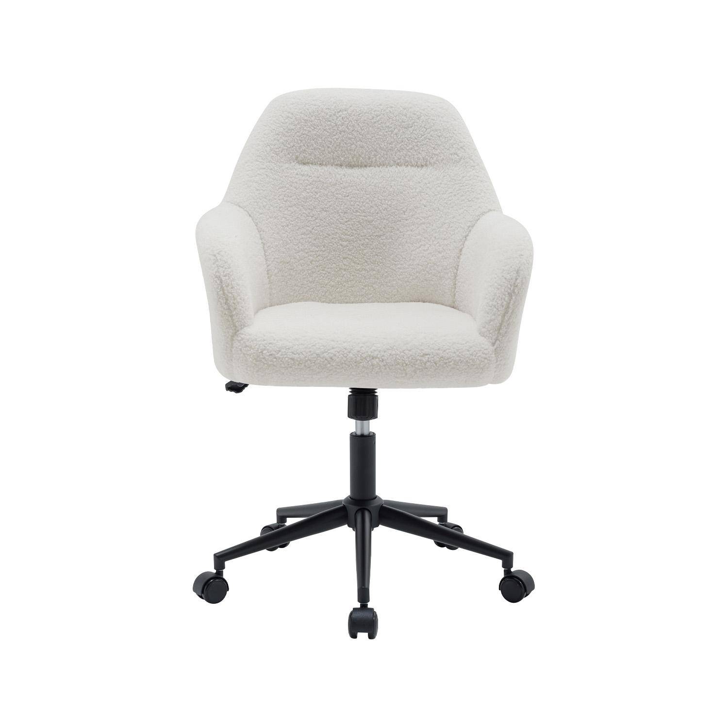 Chaise de bureau à roulettes ajustable métal et bouclette blanche - L 57 x P 57 x H 85/94,5cm - Stan Photo2