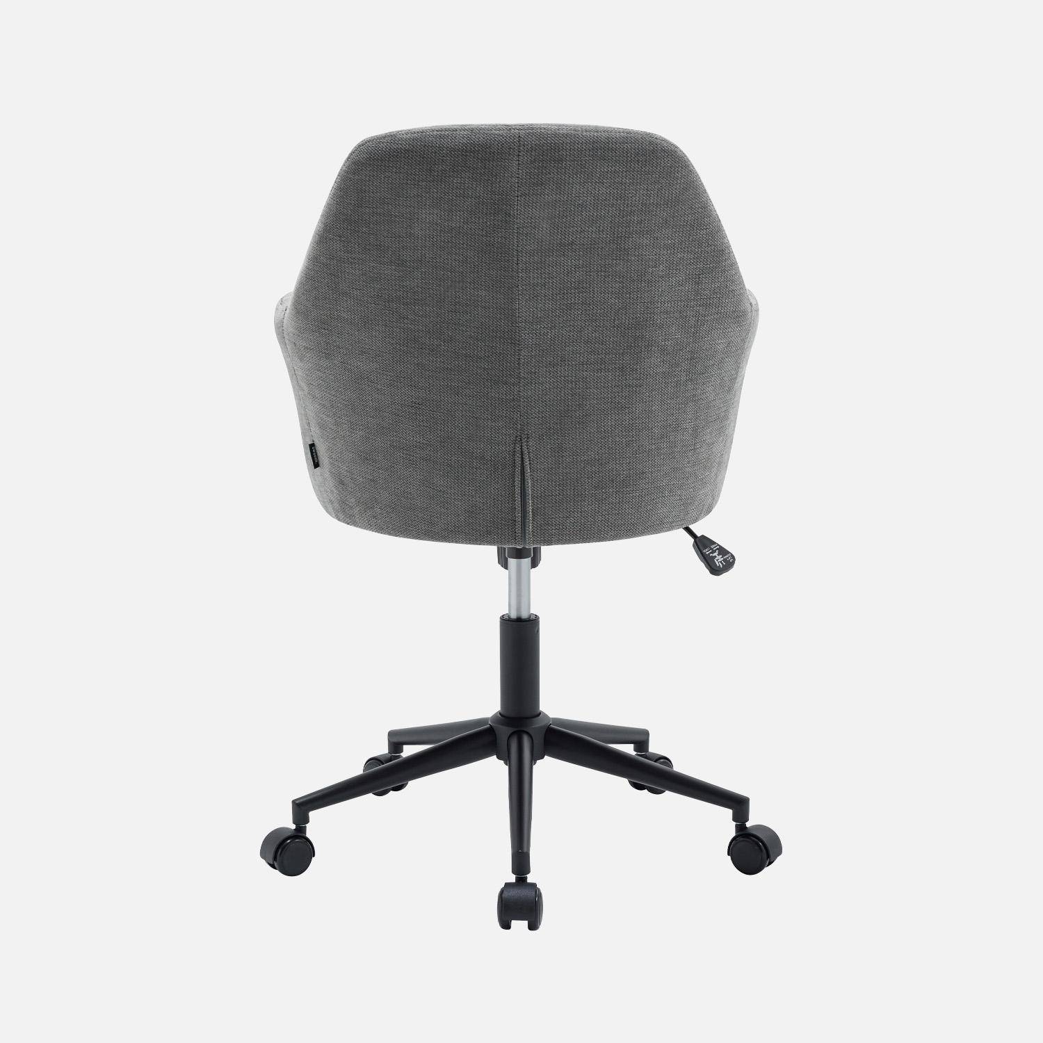Chaise de bureau à roulettes ajustable métal et tissu gris - L 57 x P 57 x H 85/94,5cm - Stan Photo2