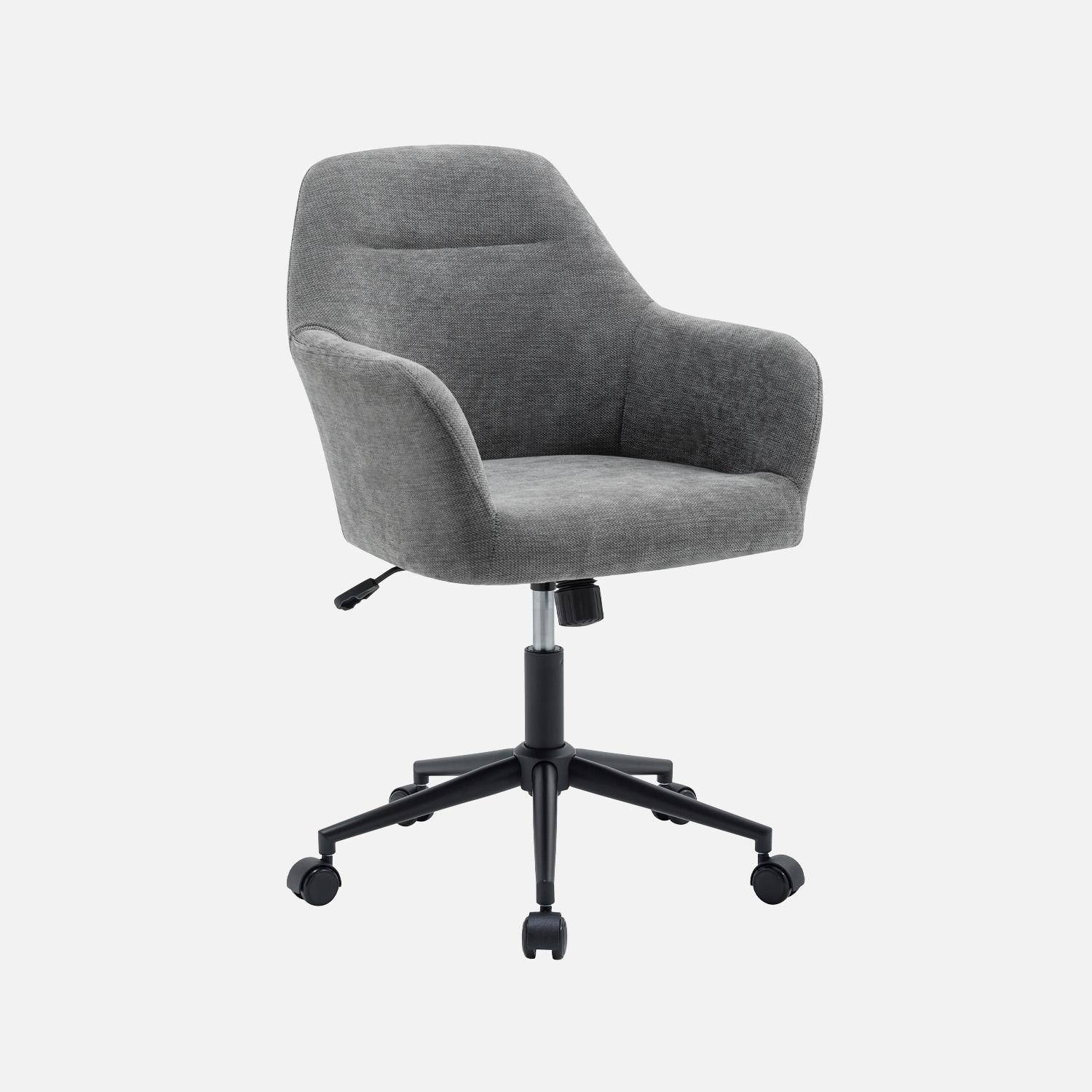 Silla de oficina con ruedas ajustable metal y tela, Stan, Gris, 57x57x94.5 cm,sweeek,Photo5