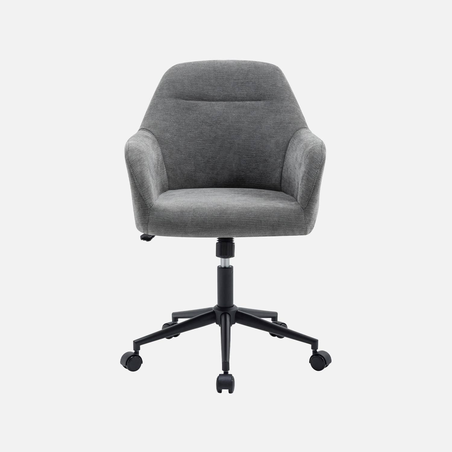 Chaise de bureau à roulettes ajustable métal et tissu gris - L 57 x P 57 x H 85/94,5cm - Stan Photo1