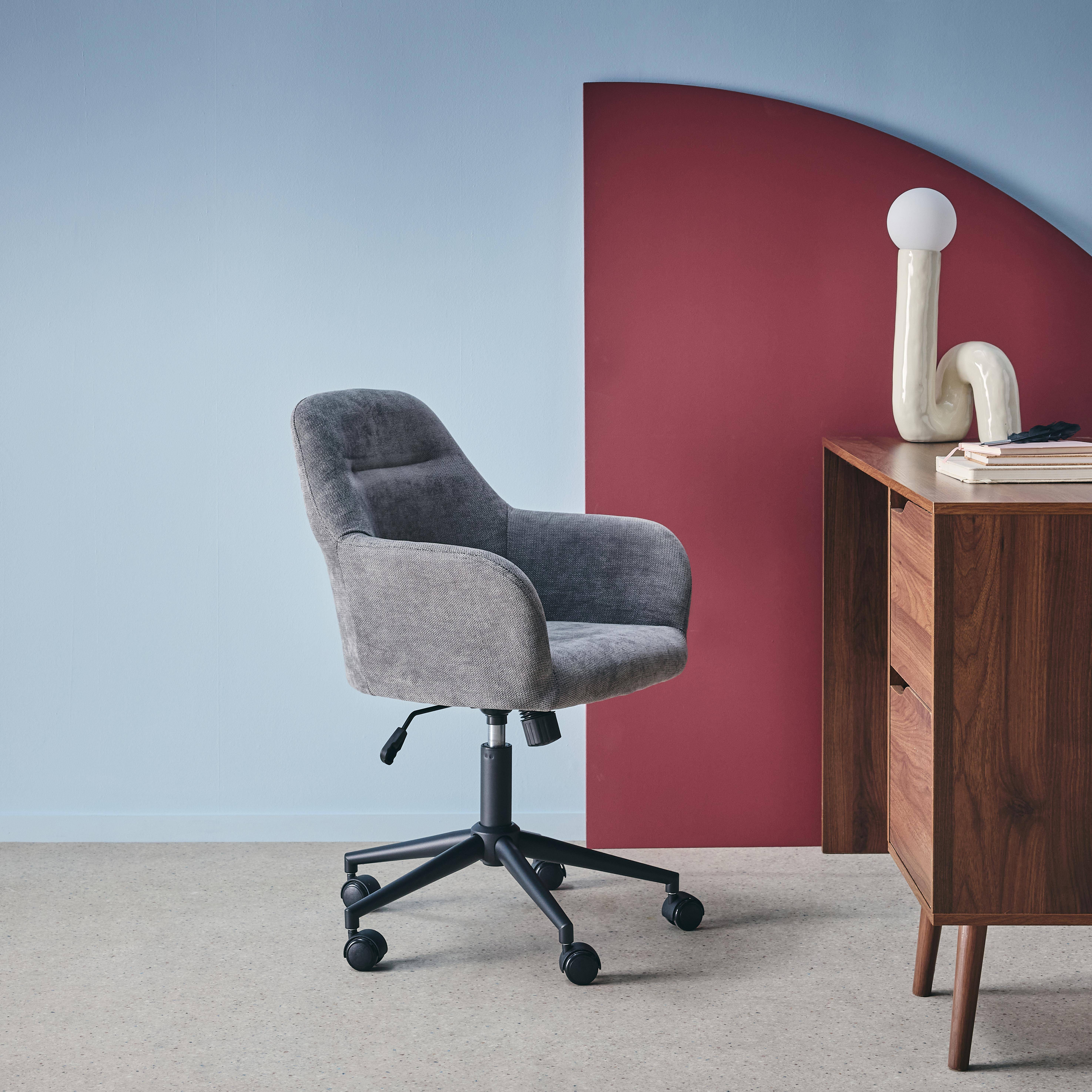 Silla de oficina con ruedas ajustable metal y tela, Stan, Gris, 57x57x94.5 cm,sweeek,Photo3