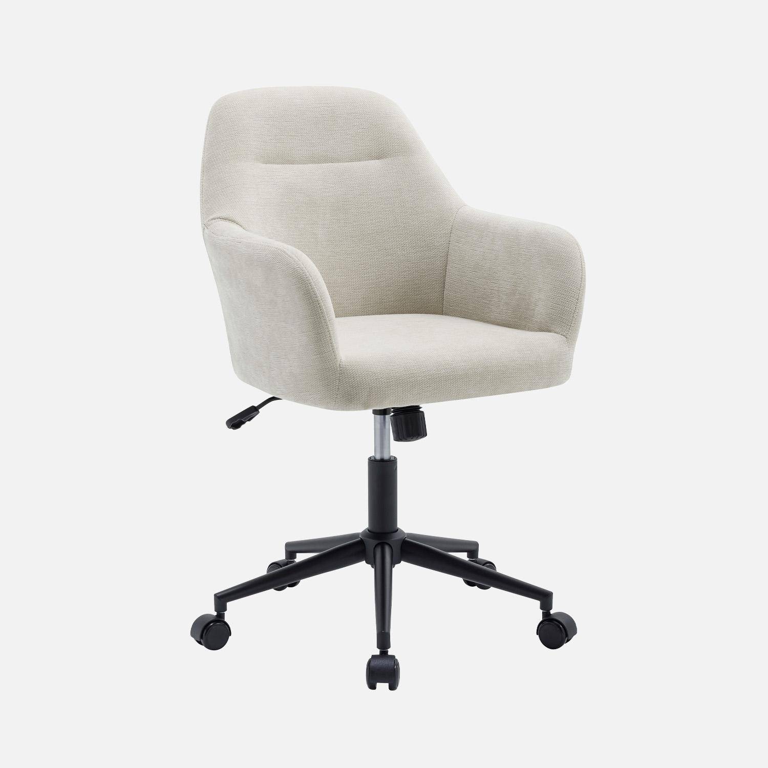 Chaise de bureau à roulettes ajustable métal et tissu beige - L 57 x P 57 x H 85/94,5cm - Stan Photo1