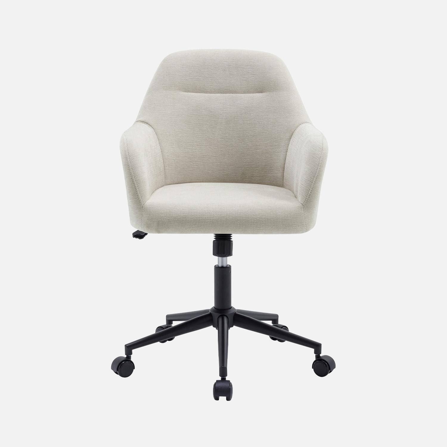 Chaise de bureau à roulettes ajustable métal et tissu beige - L 57 x P 57 x H 85/94,5cm - Stan Photo2