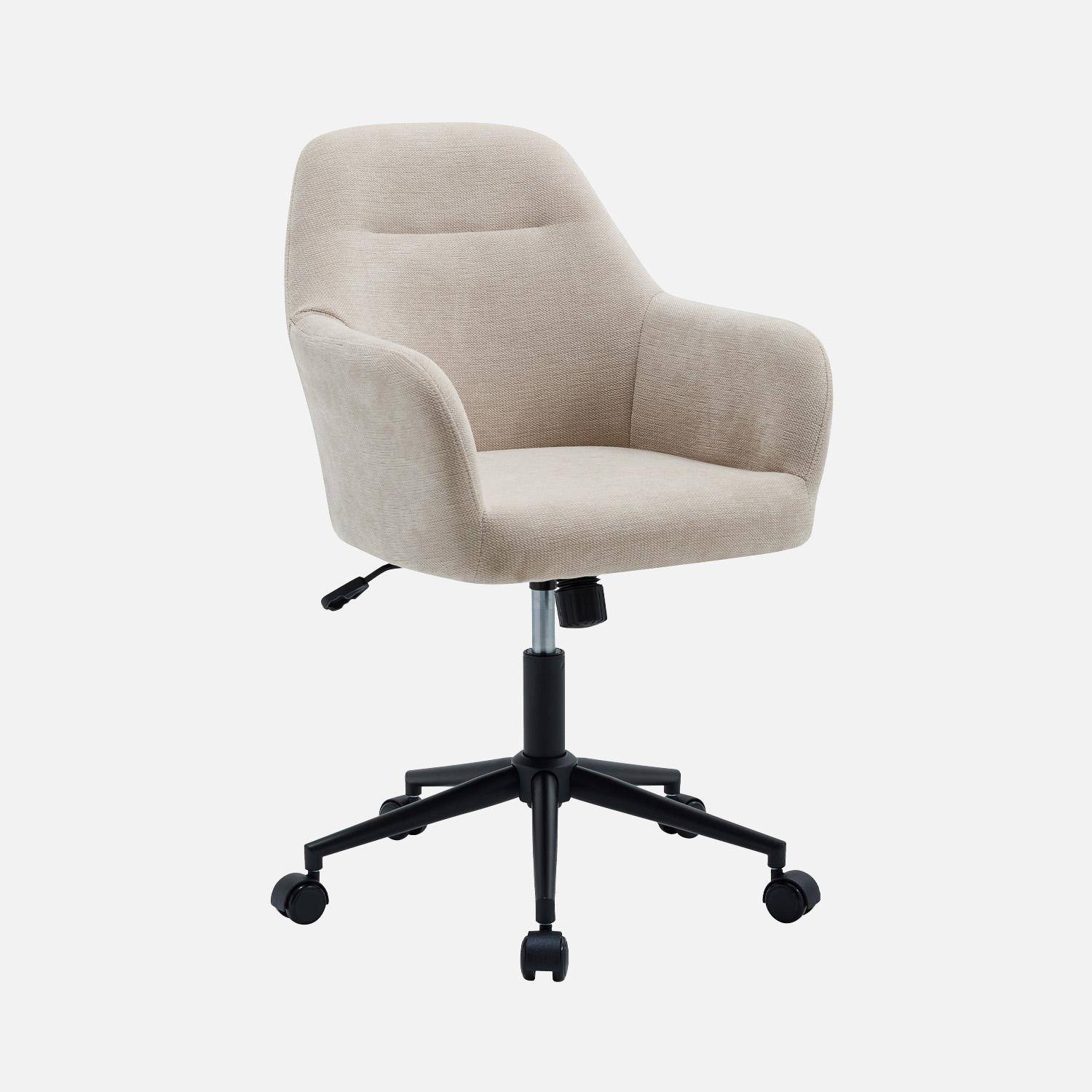 Chaise de bureau à roulettes ajustable métal et tissu beige - L 57 x P 57 x H 85/94,5cm - Stan Photo5