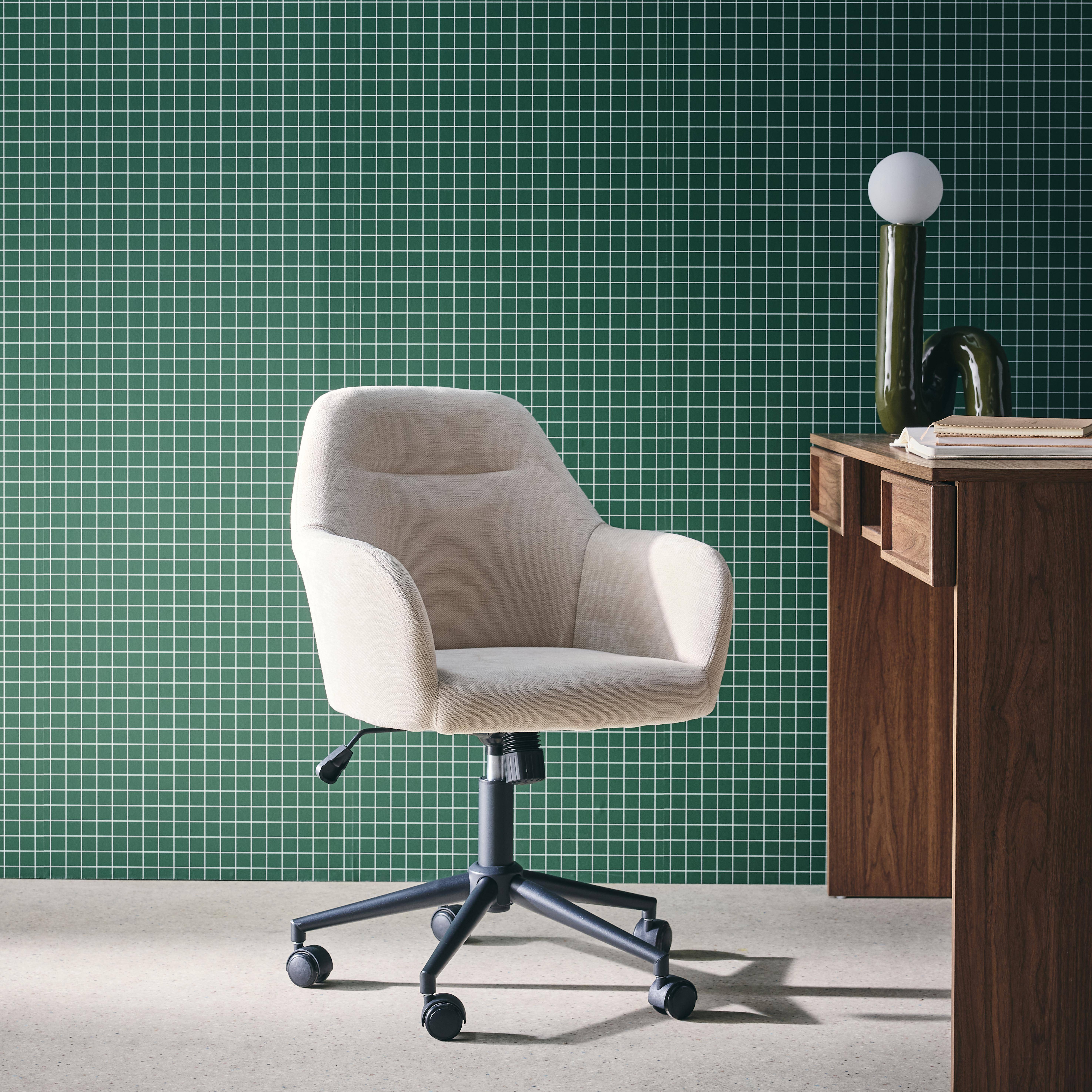 Silla de oficina con ruedas ajustable metal y tela, Stan, Beige, 57x57x94.5 cm,sweeek,Photo1