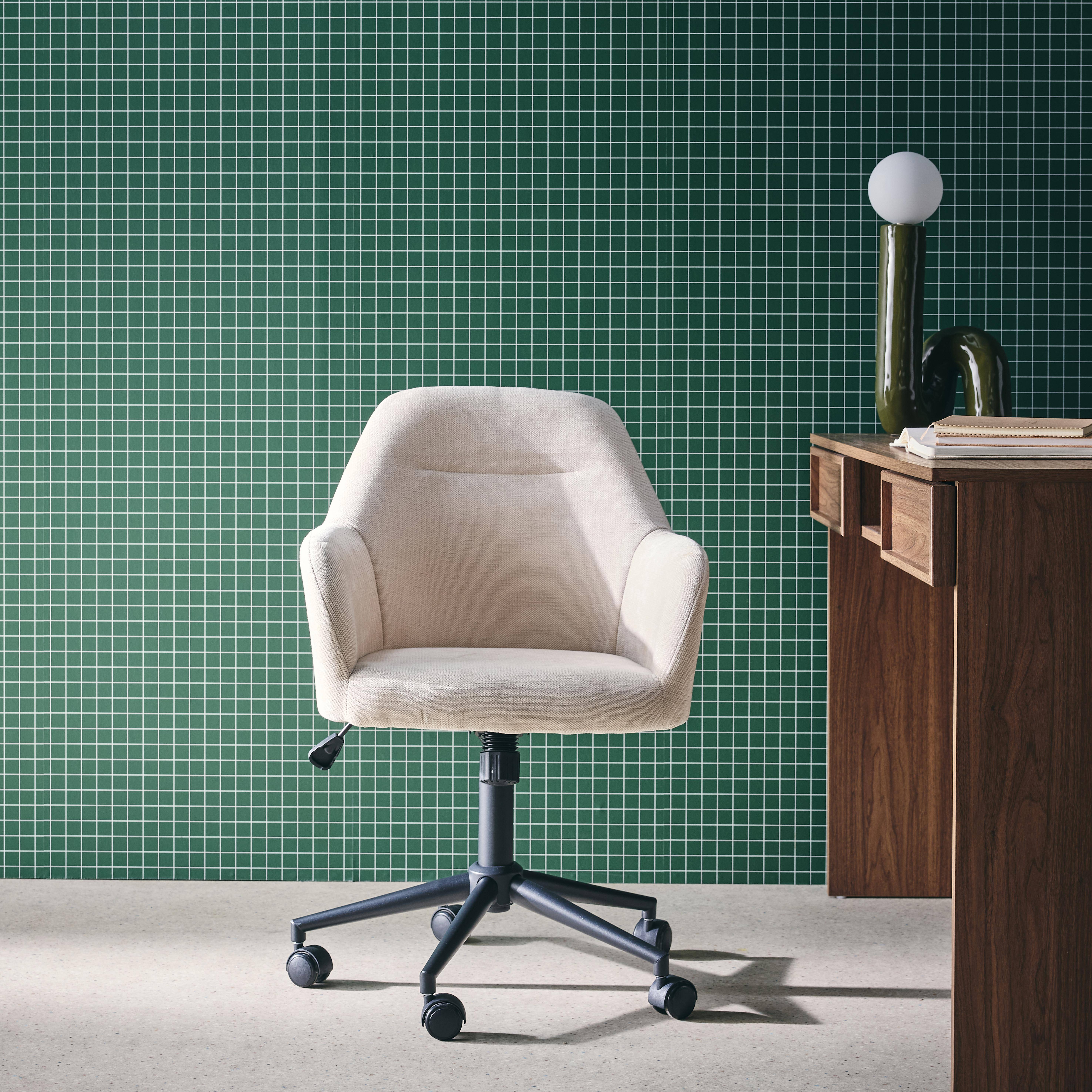 Silla de oficina con ruedas ajustable metal y tela, Stan, Beige, 57x57x94.5 cm,sweeek,Photo2