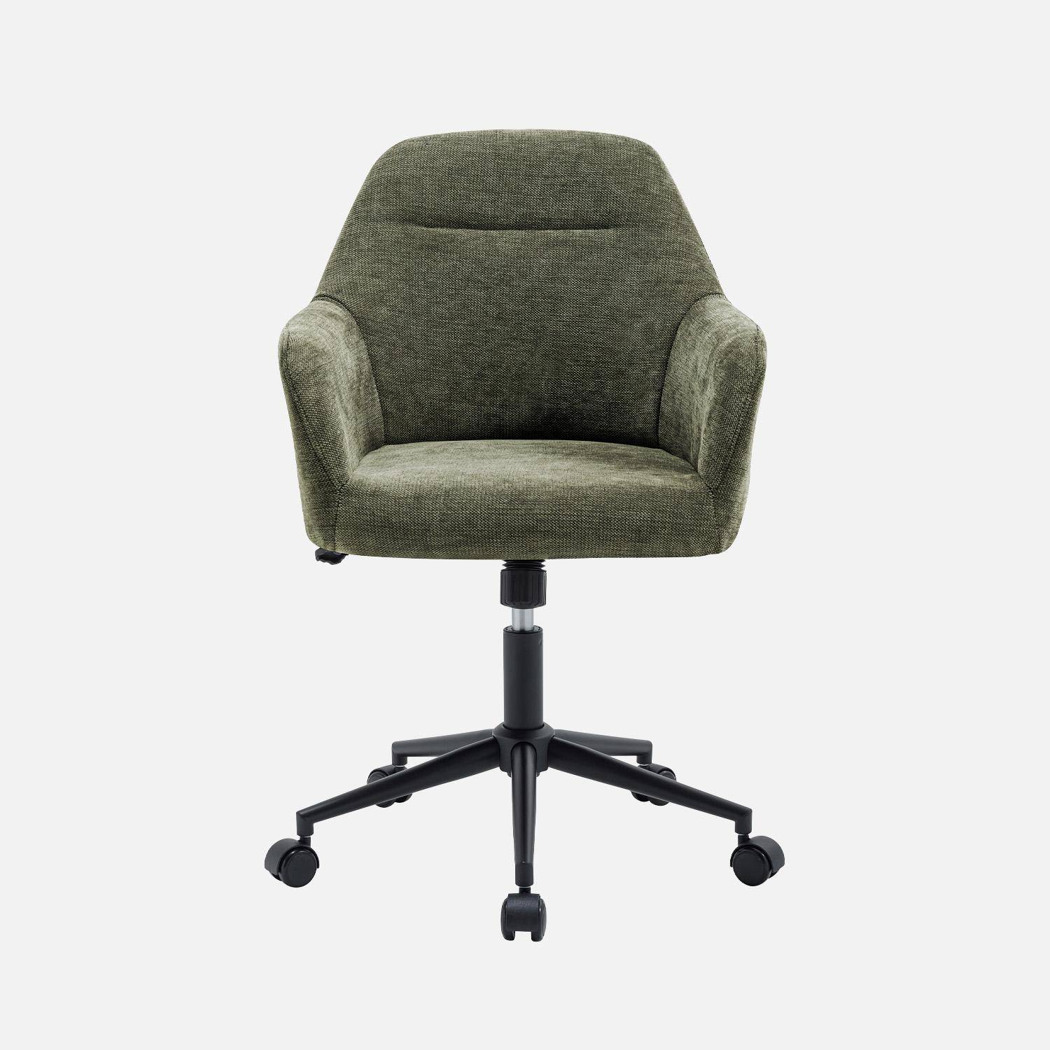 Chaise de bureau à roulettes ajustable métal et tissu kaki - L 57 x P 57 x H 85/94,5cm - Stan Photo2