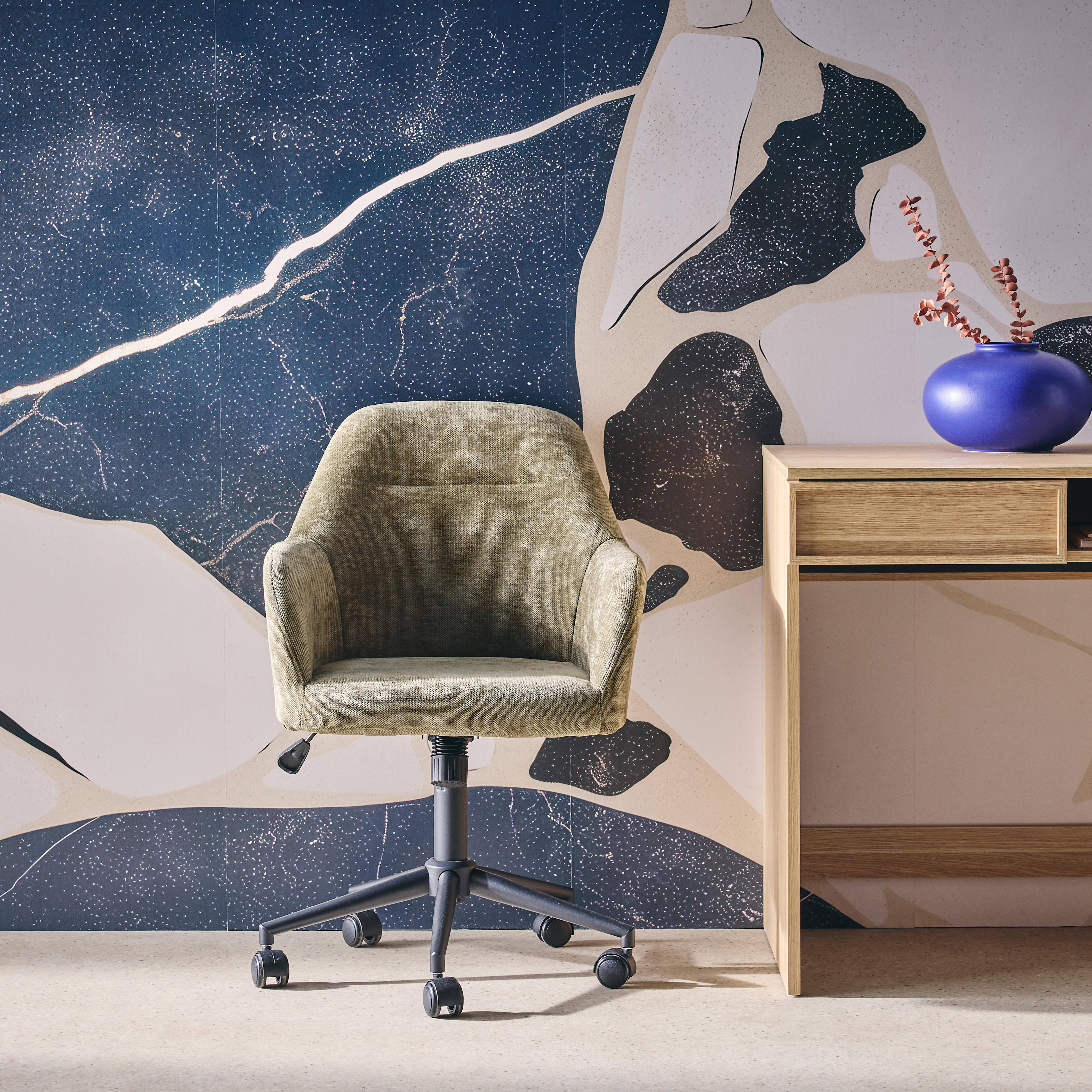 Silla de oficina con ruedas ajustable metal y tela, Stan, Verde kaki, 57x57x94.5 cm,sweeek,Photo1