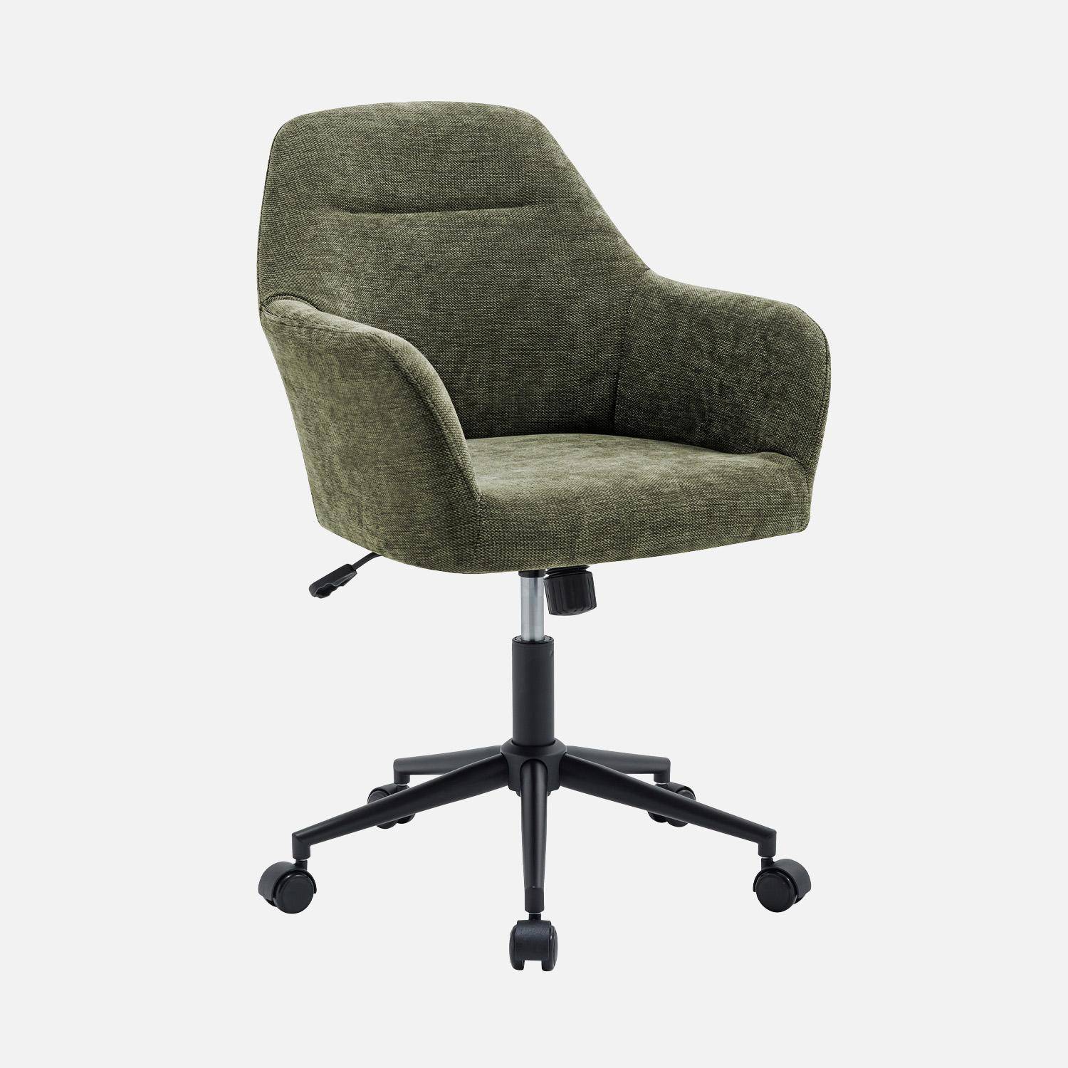 Silla de oficina con ruedas ajustable metal y tela, Stan, Verde kaki, 57x57x94.5 cm,sweeek,Photo6