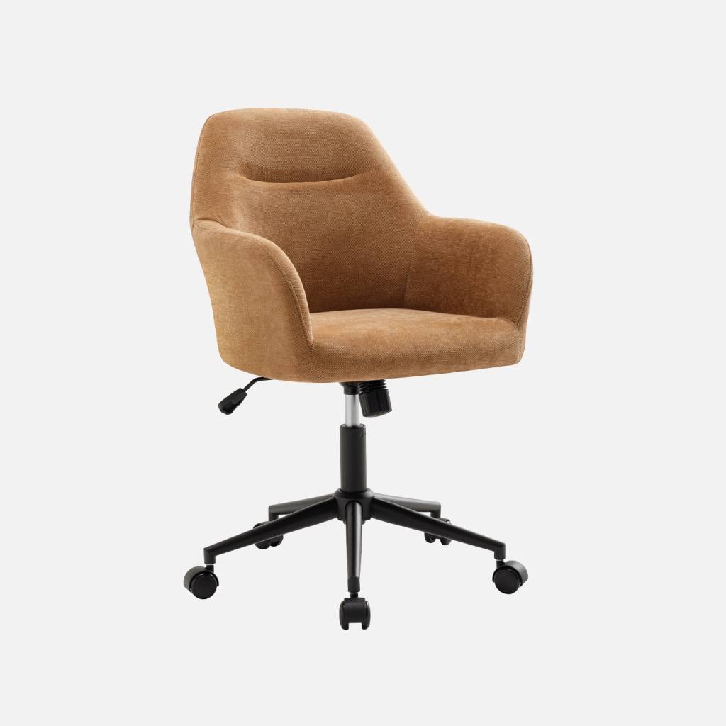 Chaise de bureau à roulettes ajustable métal et tissu camel
