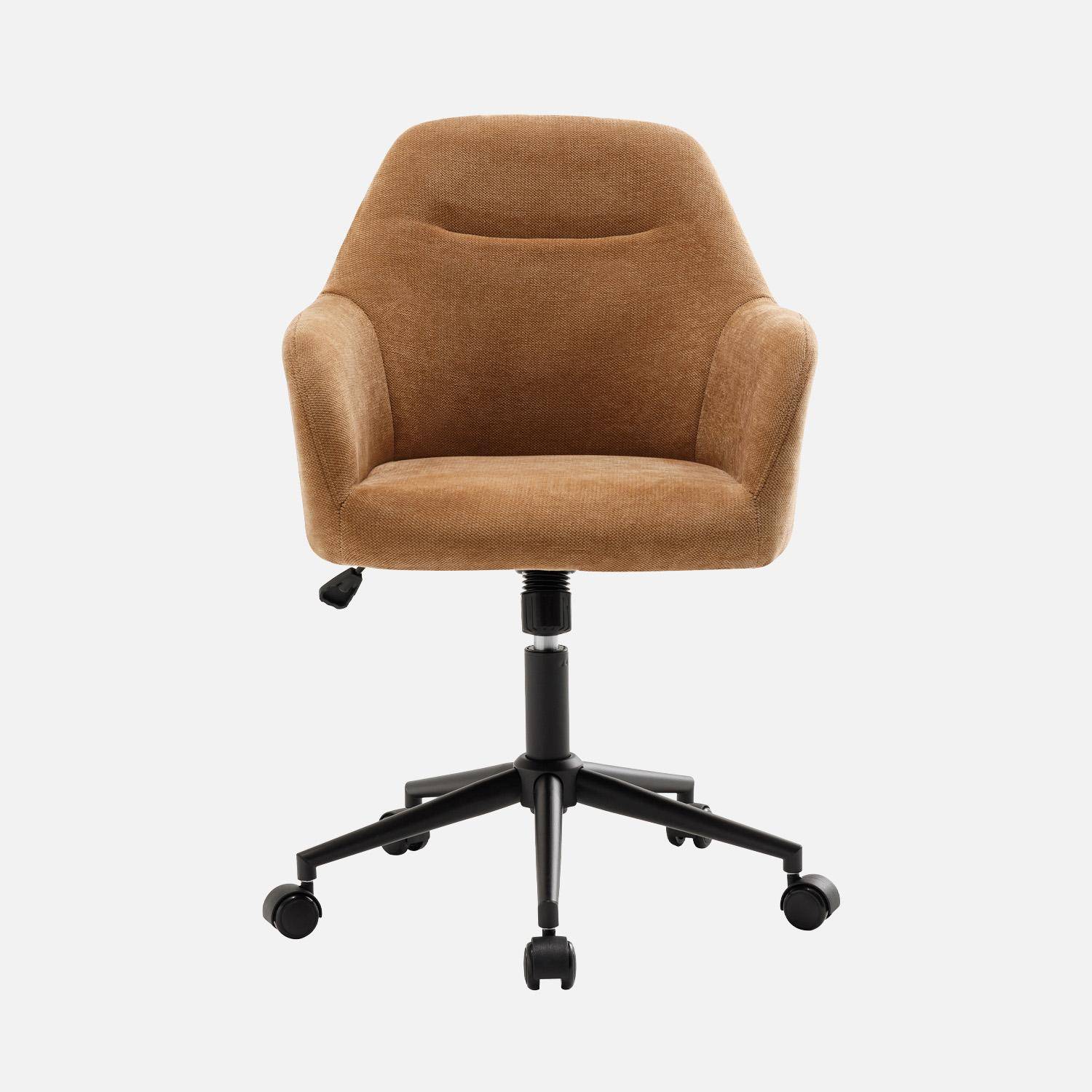 Chaise de bureau à roulettes ajustable métal et tissu camel - L 57 x P 57 x H 85/94,5cm - Stan Photo2