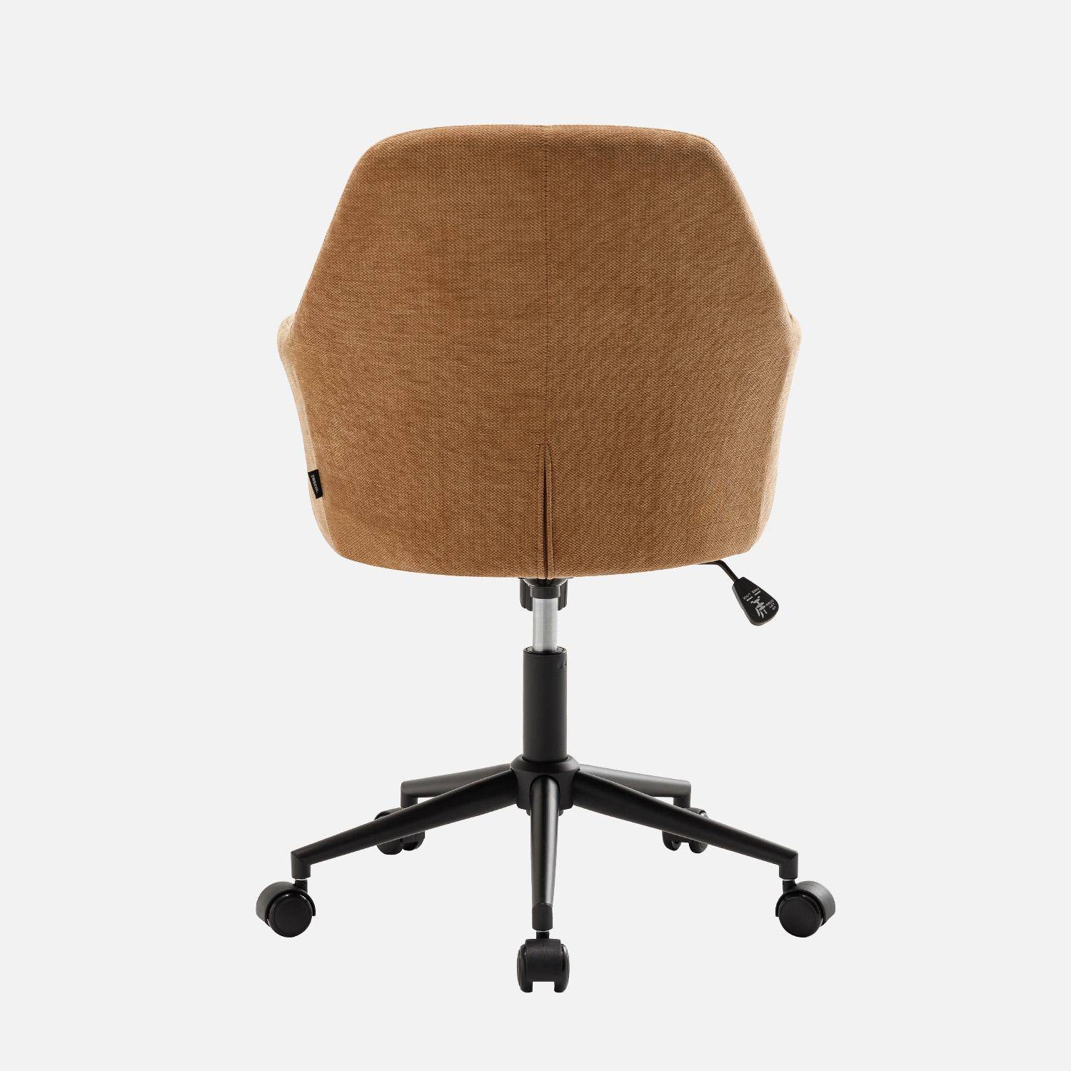 Chaise de bureau à roulettes ajustable métal et tissu camel - L 57 x P 57 x H 85/94,5cm - Stan,sweeek,Photo3