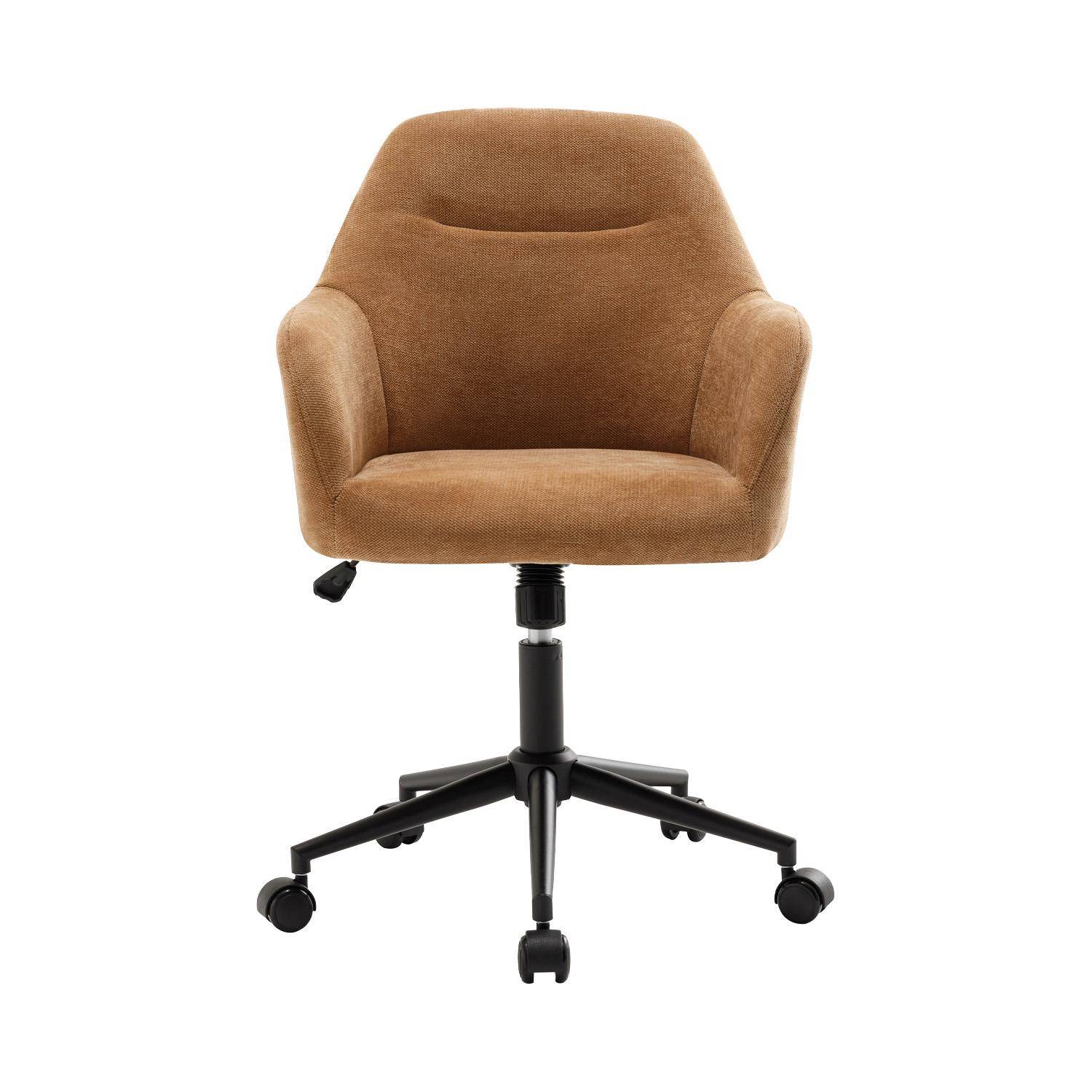 Chaise de bureau à roulettes ajustable métal et tissu camel - L 57 x P 57 x H 85/94,5cm - Stan,sweeek,Photo2