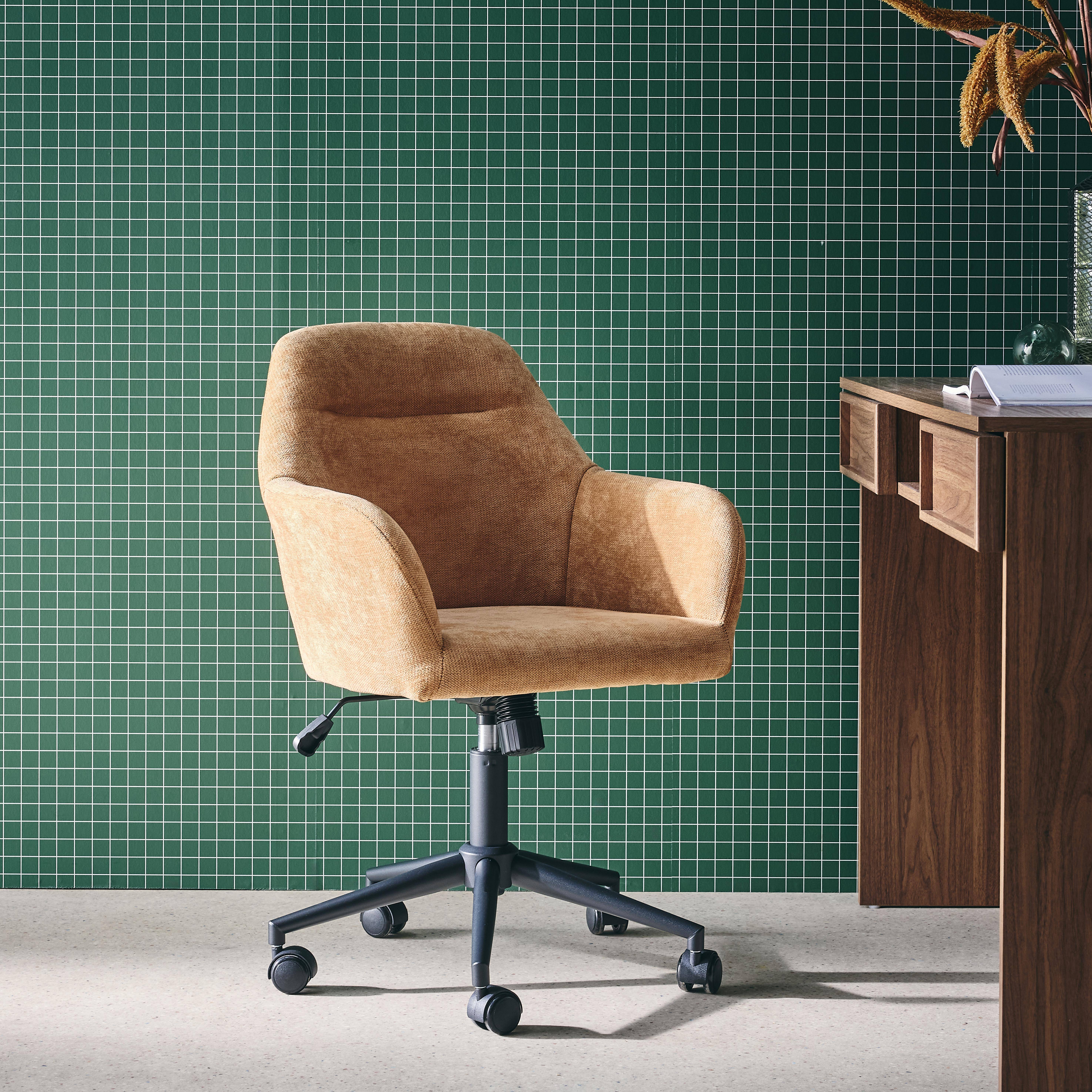 Silla de oficina con ruedas ajustable metal y tela, Stan, Camel, 57x57x94.5 cm,sweeek,Photo1