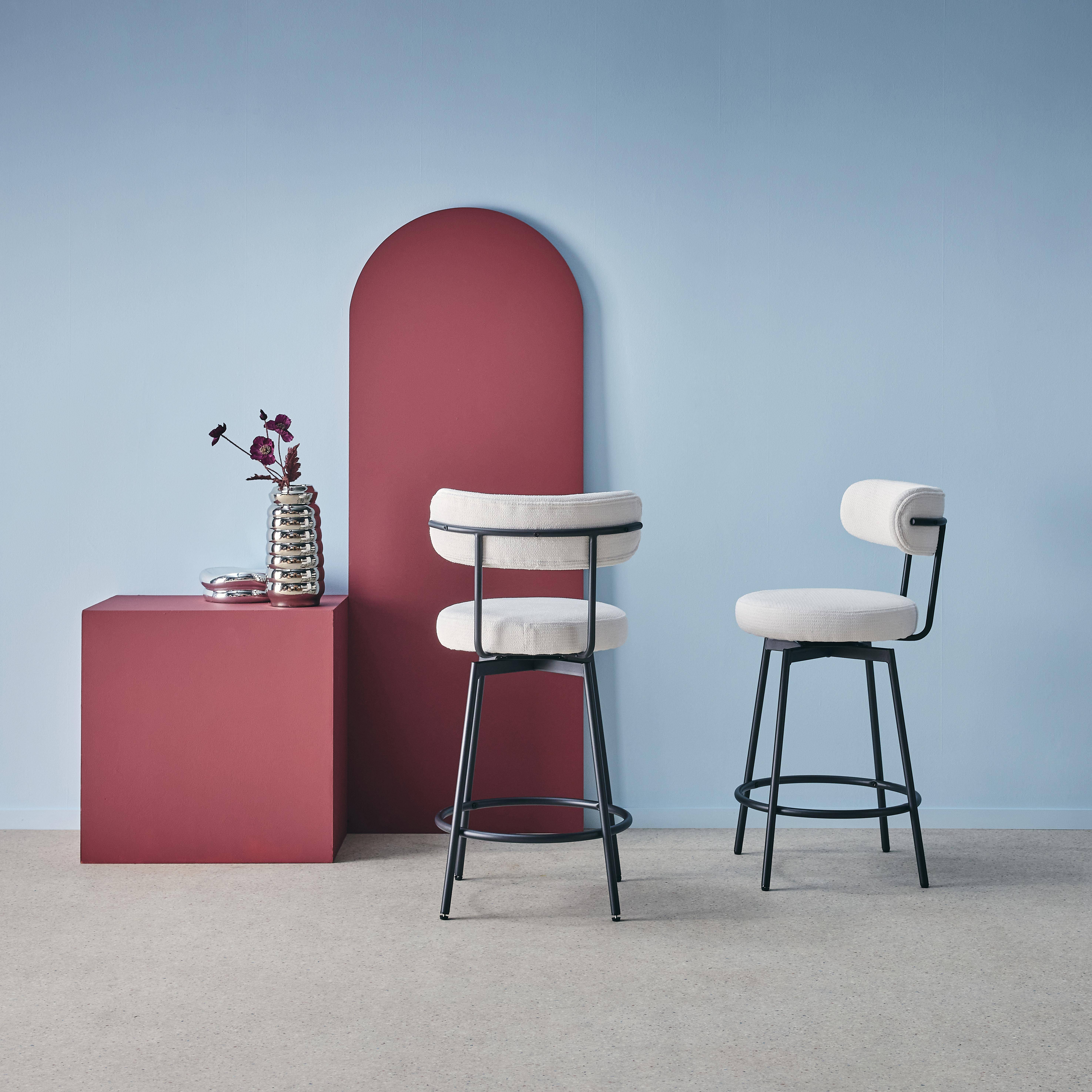 Barstoel met draaibare zitting van metaal en witte stof (set van 2) - L 50 x B 50 x H 92cm - Iris Photo3