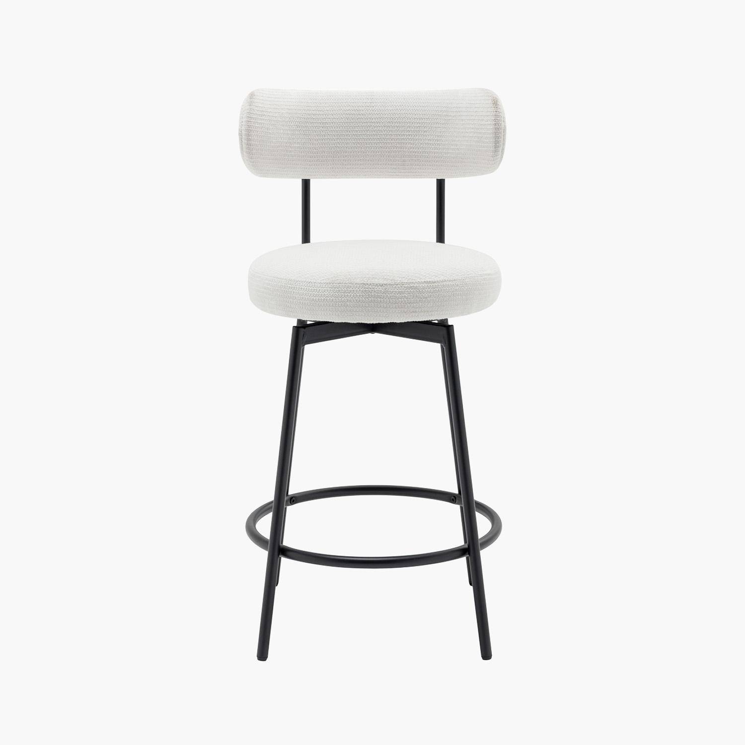 Lot de deux tabourets de bar assise rotative métal noir et tissu blanc - L 50 x P 50 x H 92cm - Iris Photo3