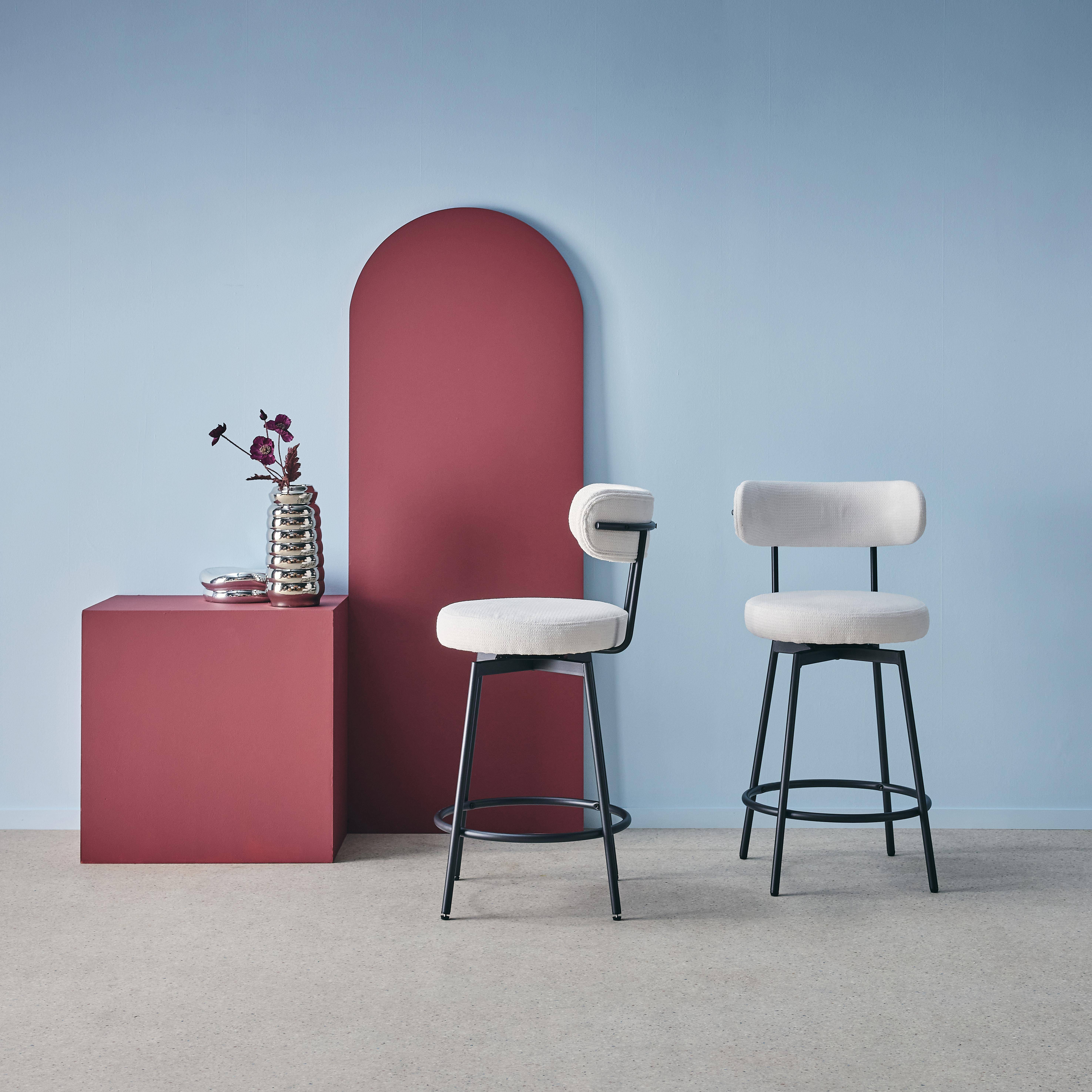 Barstoel met draaibare zitting van metaal en witte stof (set van 2) - L 50 x B 50 x H 92cm - Iris Photo2