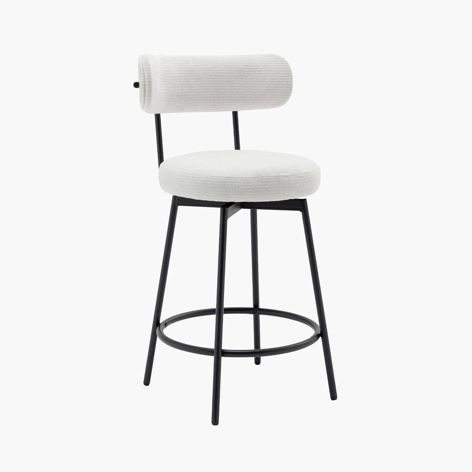 Lot de deux tabourets de bar assise rotative métal noir et tissu blanc - L 50 x P 50 x H 92cm - Iris Photo2