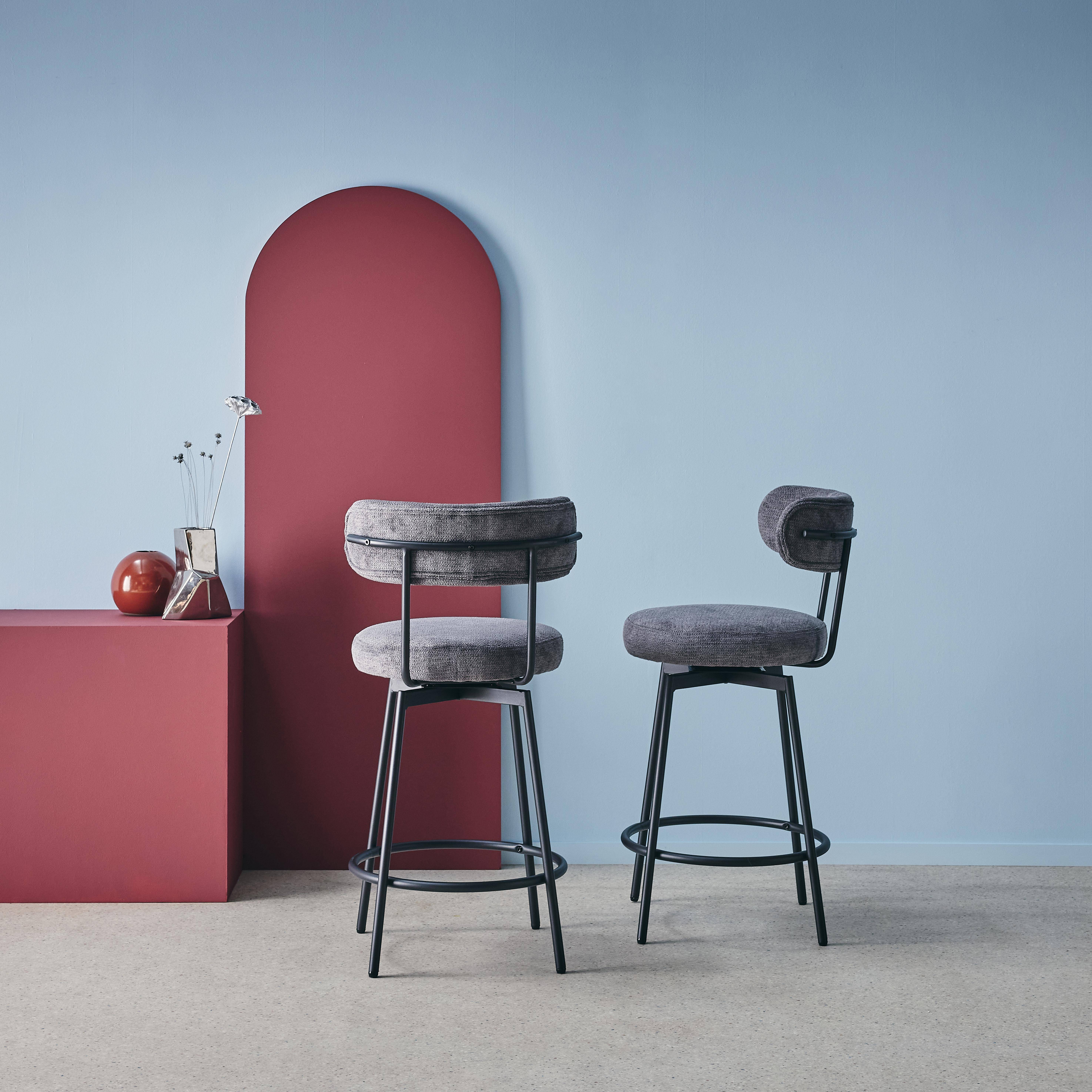 Barstoel met draaibare zitting van metaal en grijze stof (set van 2) - L 50 x B 50 x H 92cm - Iris,sweeek,Photo3