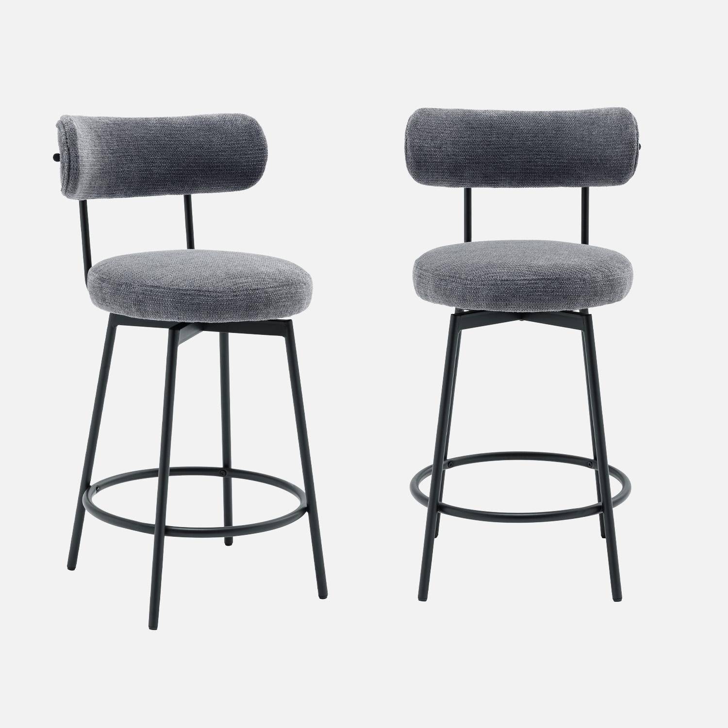2er-Set Barhocker mit drehbarem Sitz aus schwarzem Metall mit grauem Stoffbezug B 50 x T 50 x H 92 cm - Iris Photo6