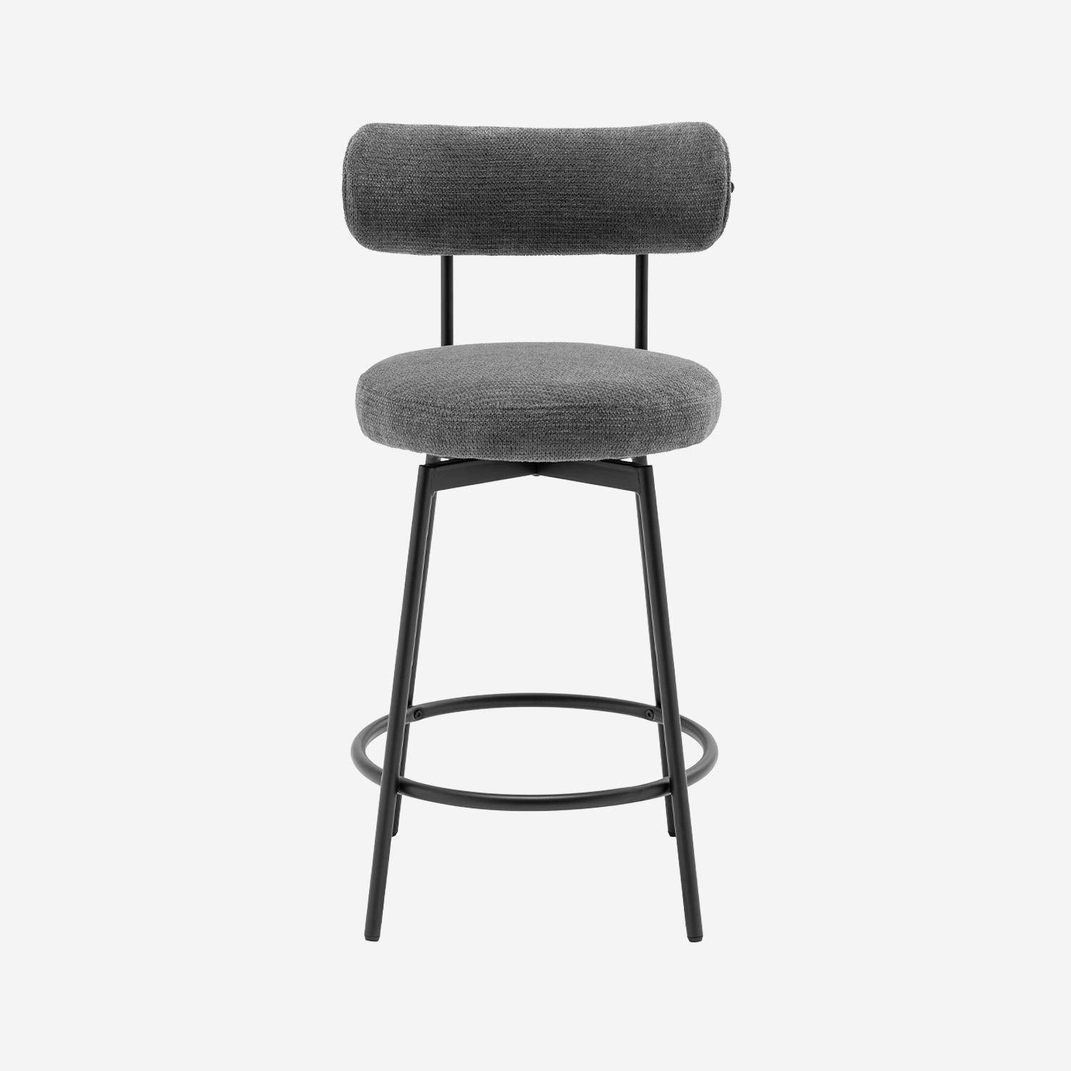Lot de deux tabourets de bar assise rotative métal noir et tissu gris - L 50 x P 50 x H 92cm - Iris Photo3