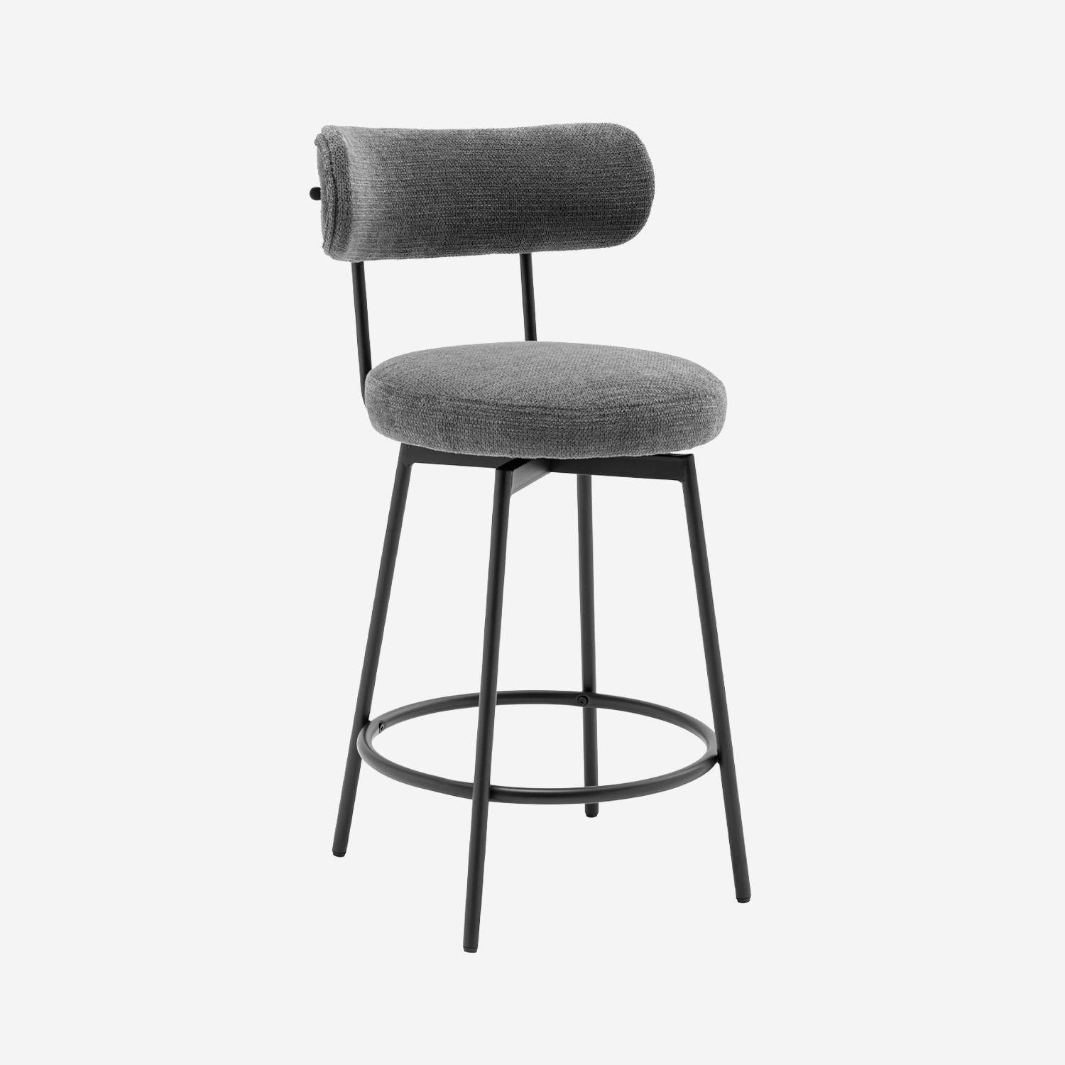 Lot de deux tabourets de bar assise rotative métal noir et tissu gris - L 50 x P 50 x H 92cm - Iris Photo2