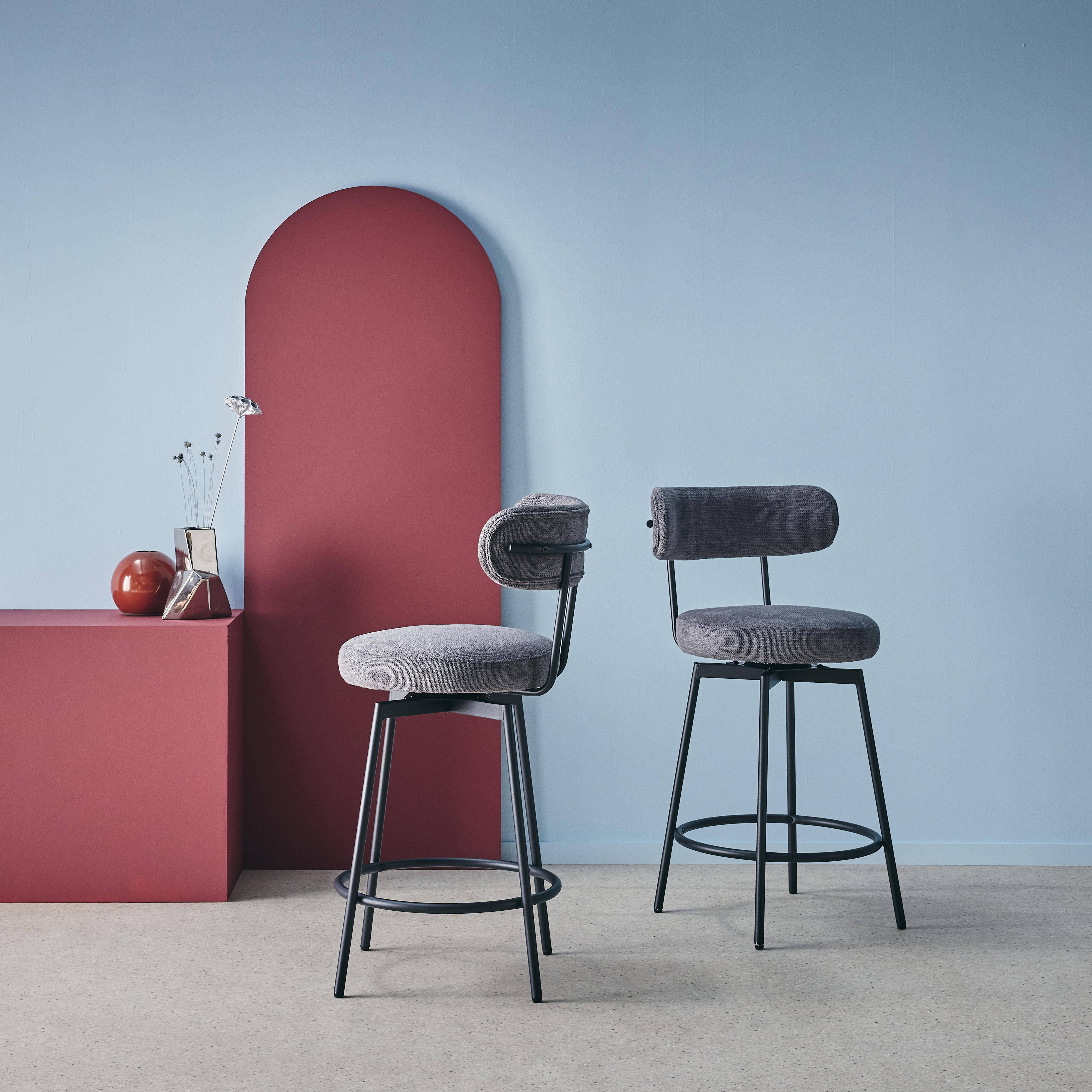 Barstoel met draaibare zitting van metaal en grijze stof (set van 2) - L 50 x B 50 x H 92cm - Iris Photo2