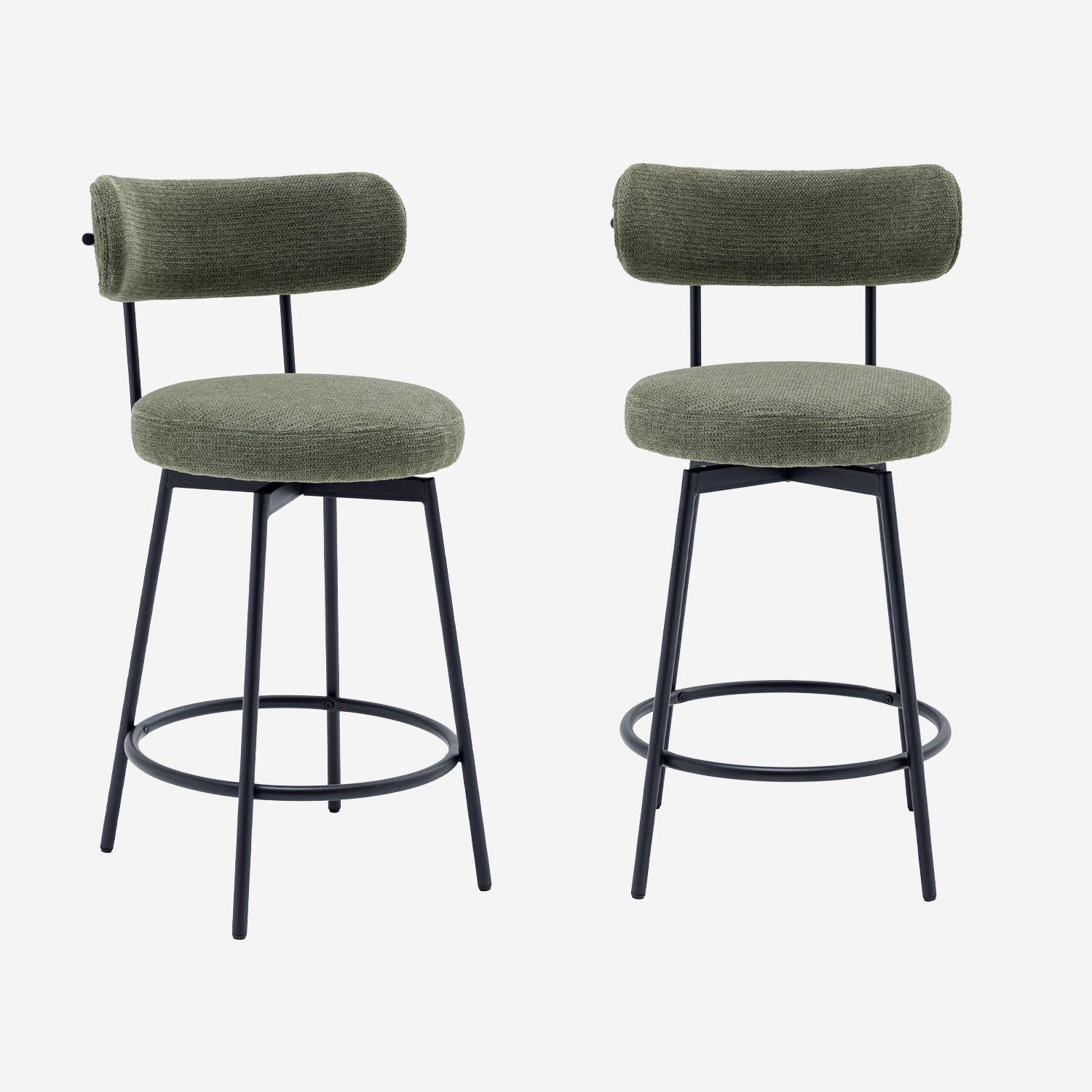 Lot de deux tabourets de bar assise rotative métal noir et tissu vert - L 50 x P 50 x H 92cm - Iris Photo1
