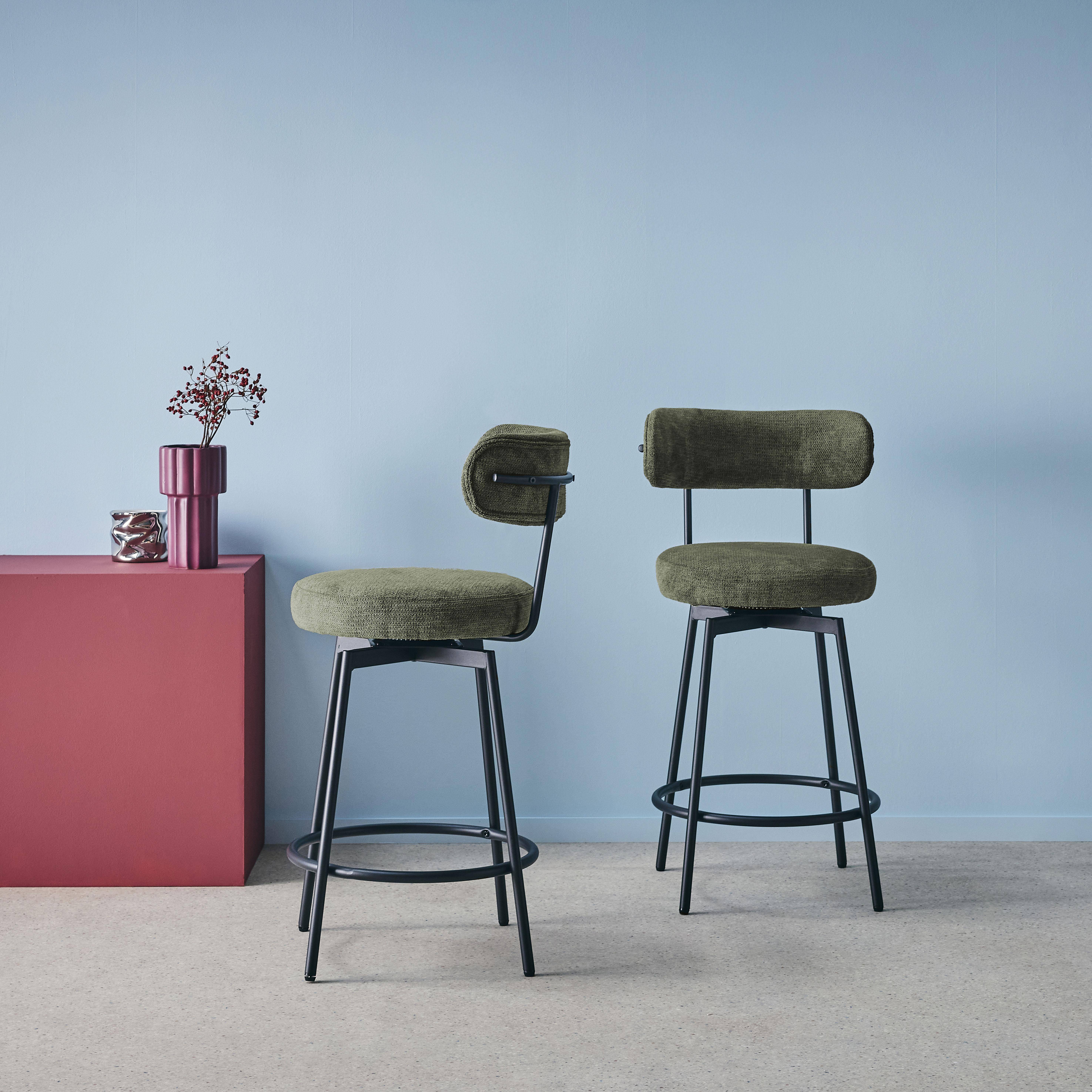 Barstoel met draaibare zitting van metaal en groene stof (set van 2) - L 50 x B 50 x H 92cm - Iris Photo2