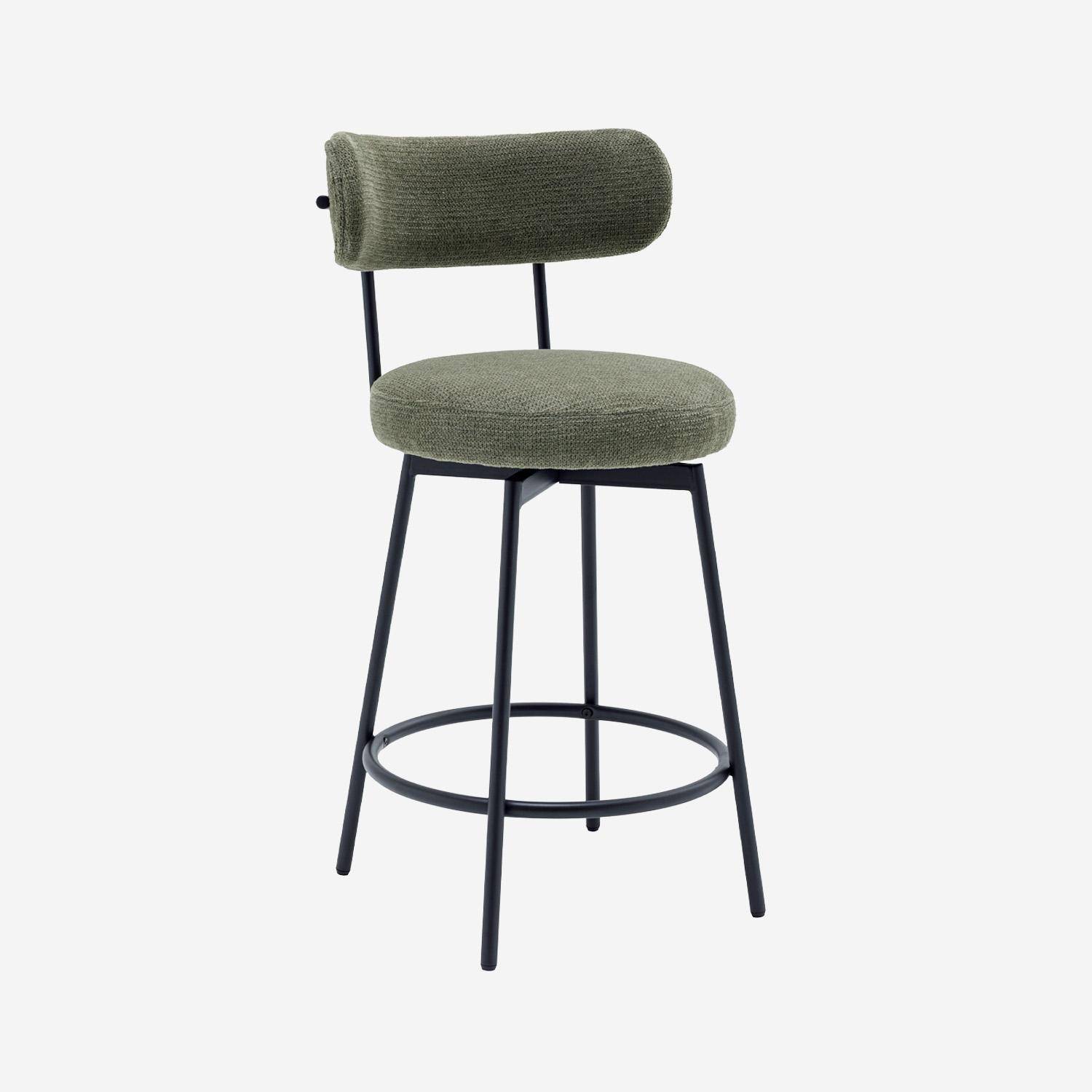 Lot de deux tabourets de bar assise rotative métal noir et tissu vert - L 50 x P 50 x H 92cm - Iris Photo2