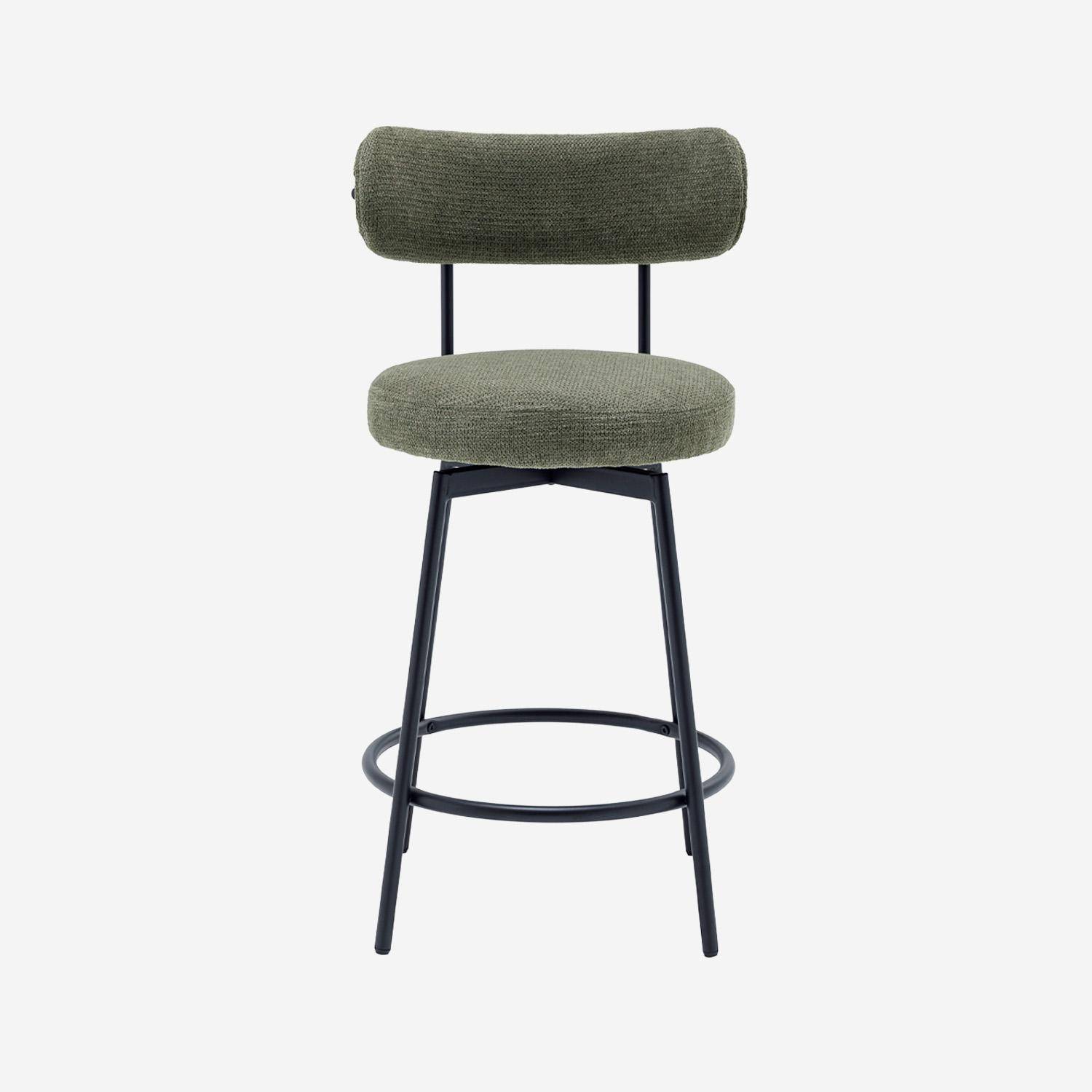 Lot de deux tabourets de bar assise rotative métal noir et tissu vert - L 50 x P 50 x H 92cm - Iris Photo3