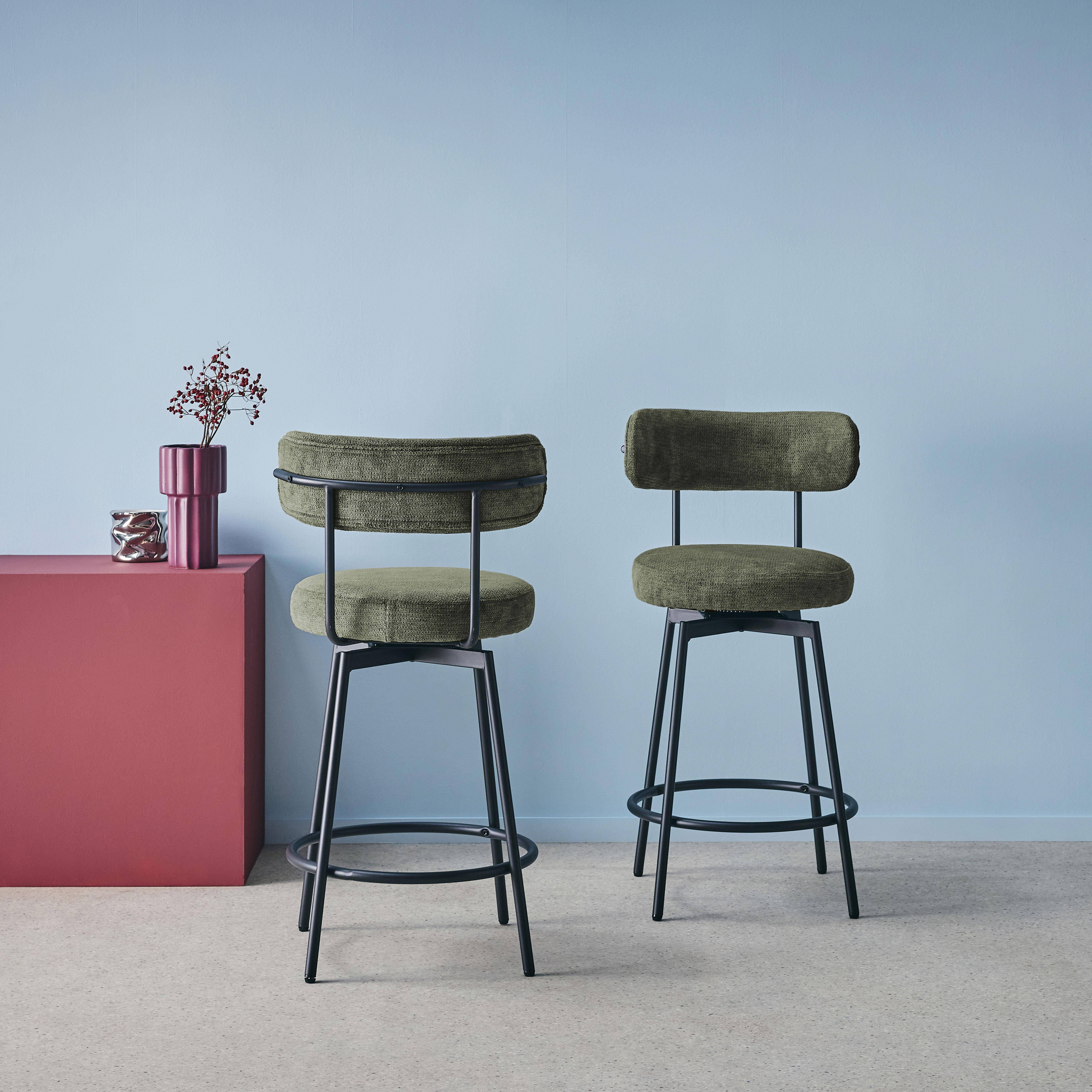 Barstoel met draaibare zitting van metaal en groene stof (set van 2) - L 50 x B 50 x H 92cm - Iris,sweeek,Photo3