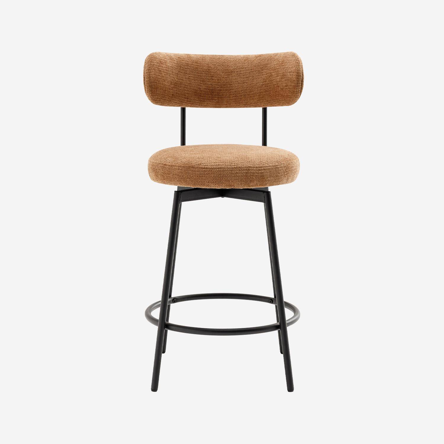 Lot de deux tabourets de bar assise rotative métal noir et tissu camel - L 50 x P 50 x H 92cm - Iris,sweeek,Photo3