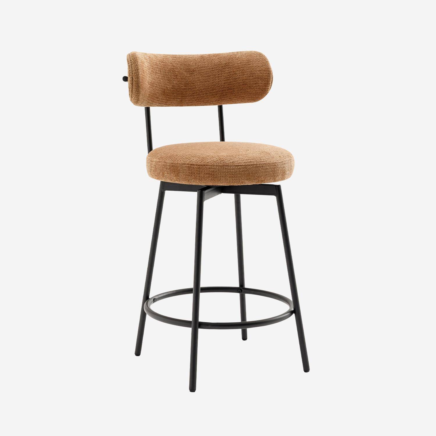 Lot de deux tabourets de bar assise rotative métal noir et tissu camel - L 50 x P 50 x H 92cm - Iris Photo2